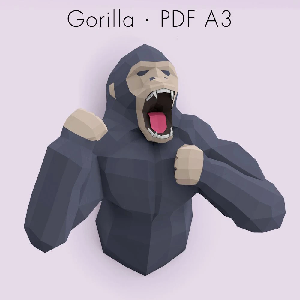 Gorilla Wall Papercraft, Lowpoly Papercraft, Fovea - Papercraft - Nonitt