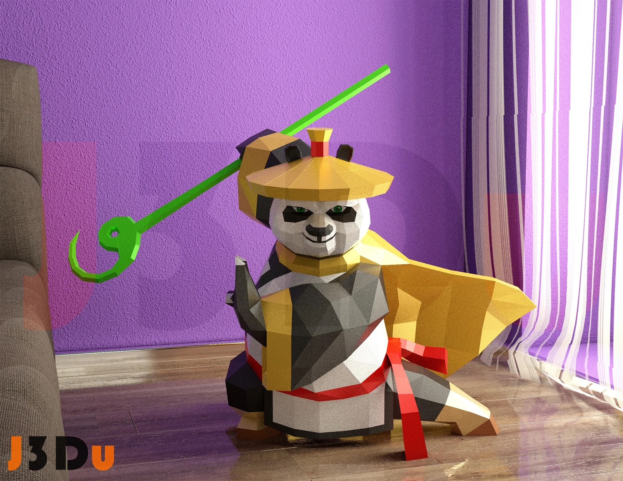 Kung Fu Panda Master Suit Papercraft PDF, Template For office, Room, Decor, DIY gift for friends, family, Low poly Paper, Paper Craft 3D kit by J3Du