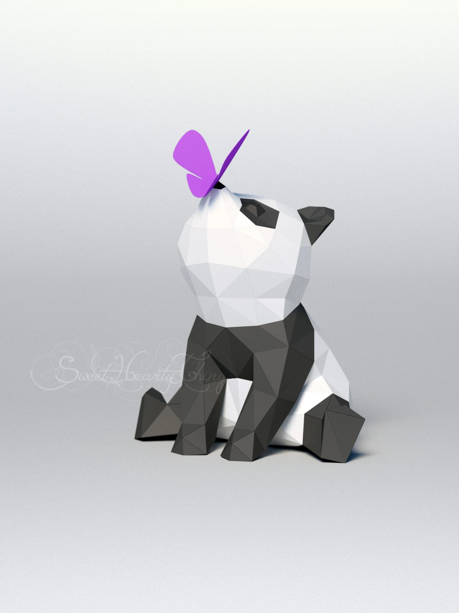 DIY 3d papercraft Panda With a Butterfly PDF Templates Low Poly SweetHeartyThings