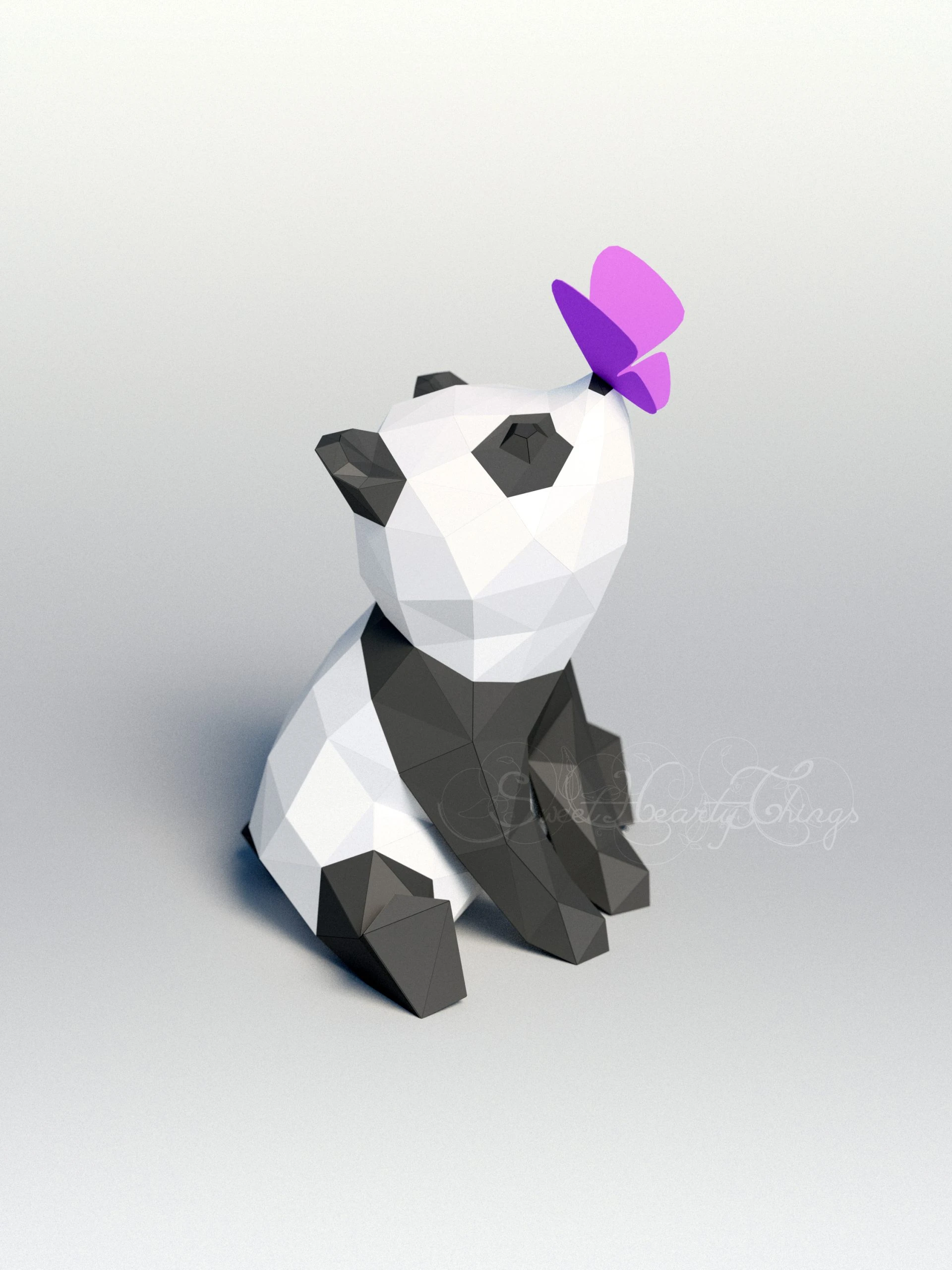 DIY 3d papercraft Panda With a Butterfly PDF Templates Low Poly SweetHeartyThings