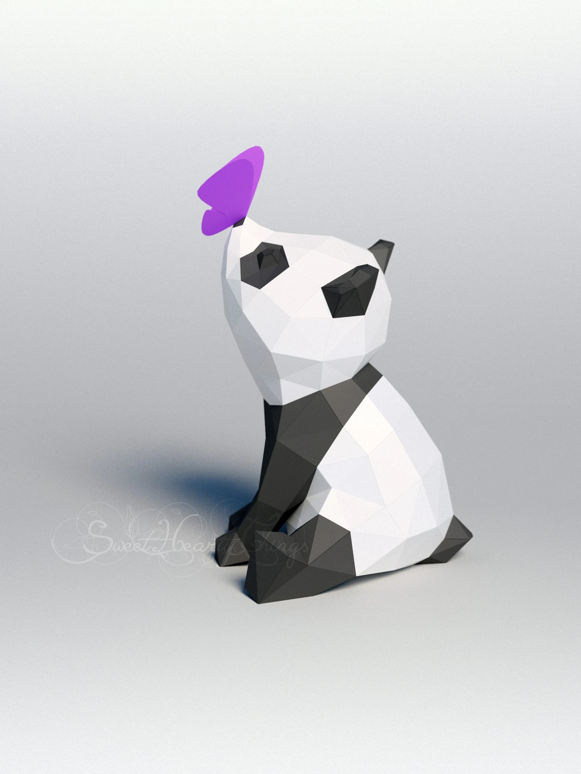 DIY 3d papercraft Panda With a Butterfly PDF Templates Low Poly SweetHeartyThings