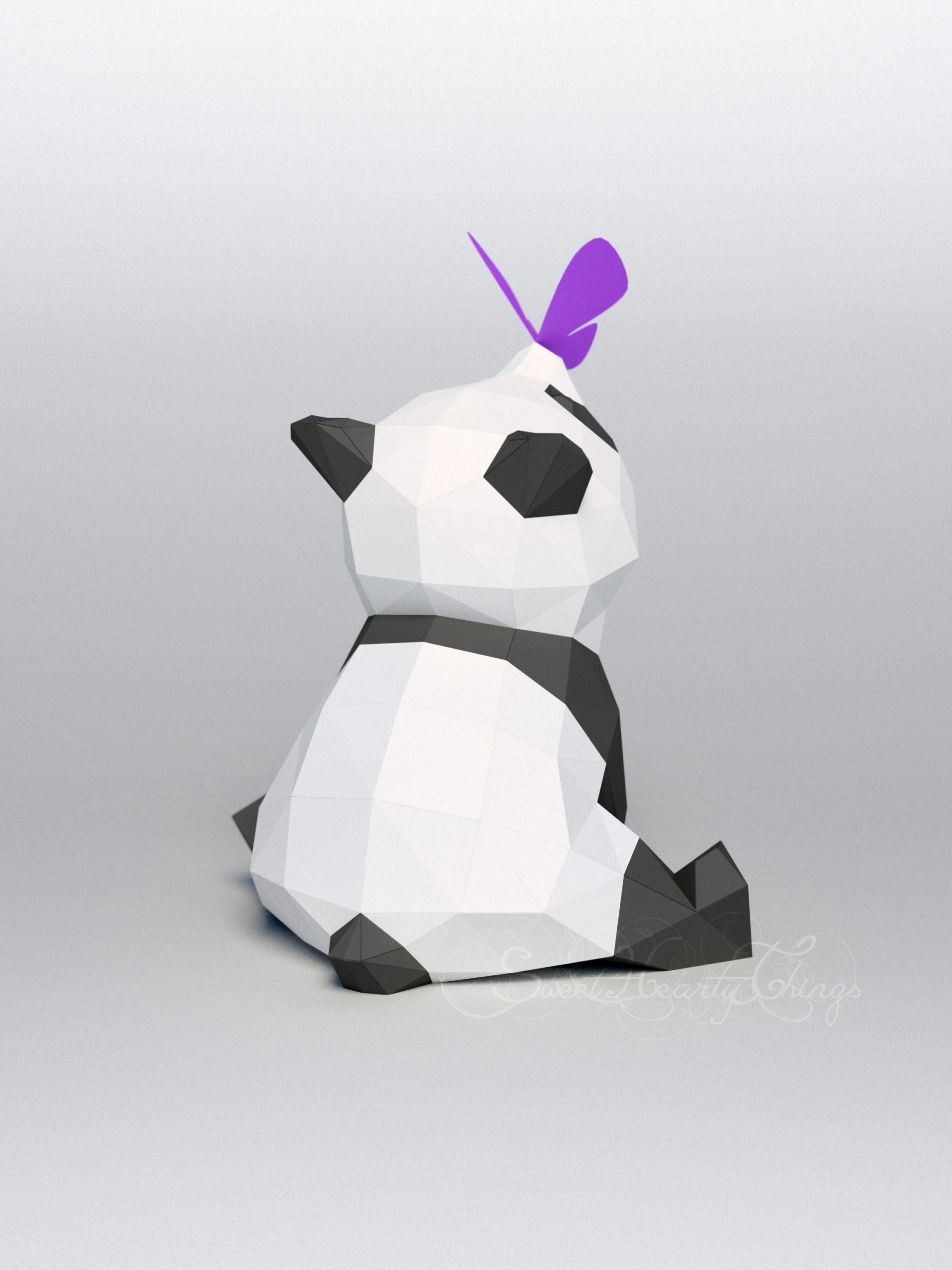 DIY 3d papercraft Panda With a Butterfly PDF Templates Low Poly SweetHeartyThings