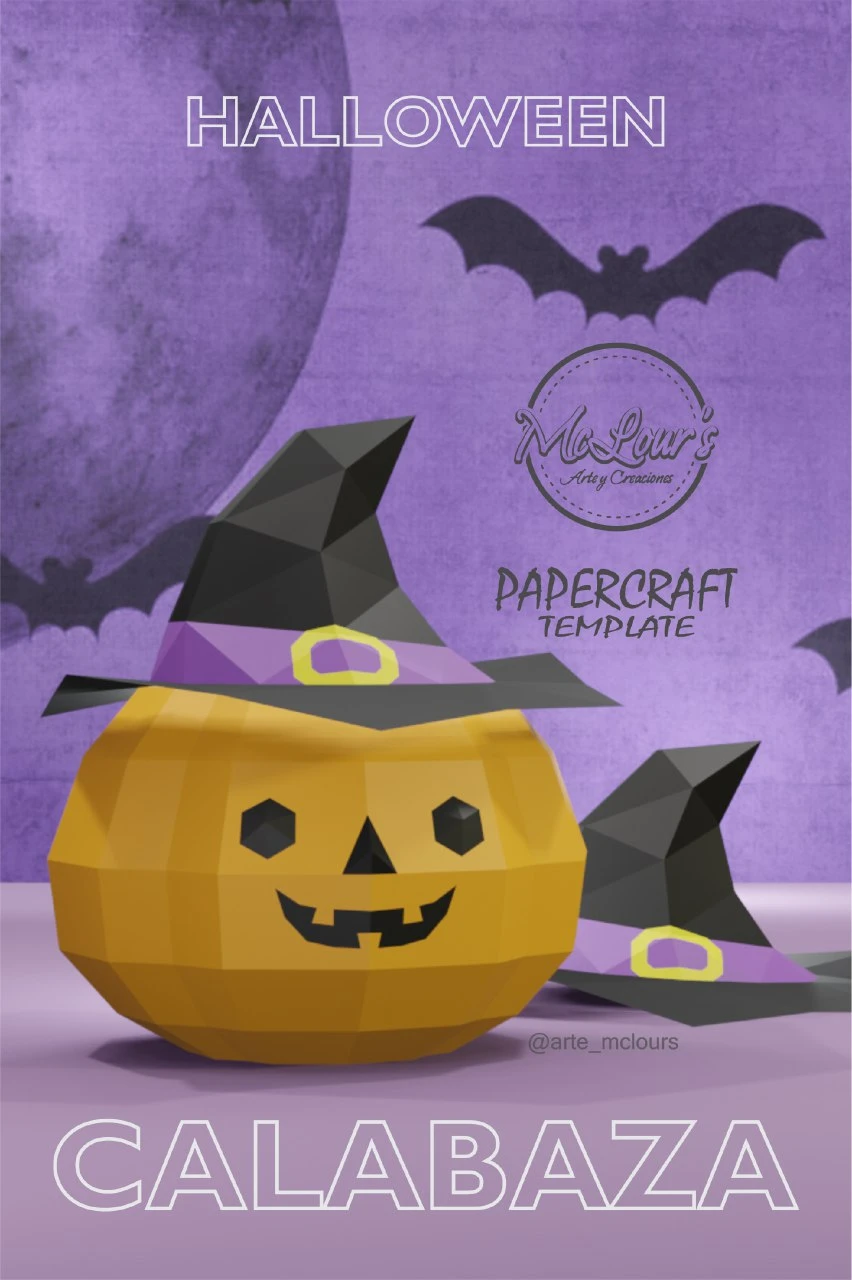 Pumpkin in a Witch Hat Halloween/ Template PDF/ Low Poly/ Papercraft Halloween/ 3D Pumpkin/ Craft/ Home decor