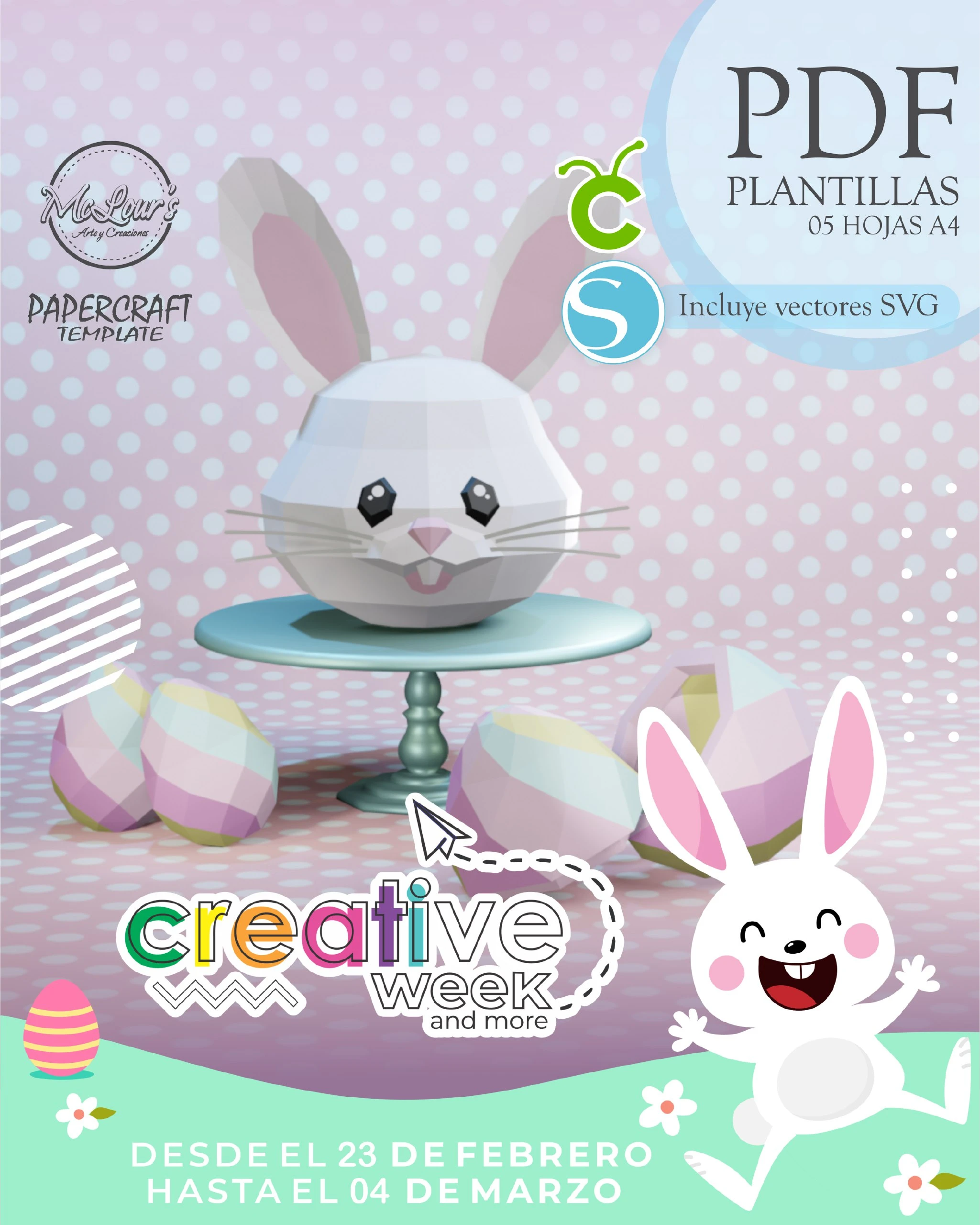 Rabbit Head/ DIY Craft/ Gift Box/ Template PDF/ Low Poly/ Papercraft Easter/ 3D Easter/ Home decor