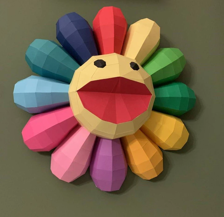 Takashi Murakami Flower 3D Wall Decor Low poly Papercraft, DIY, PDF