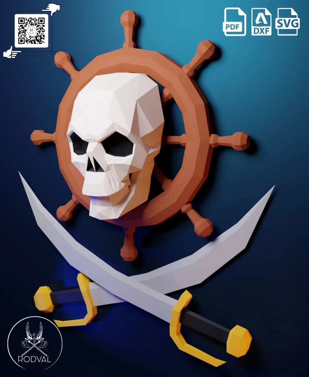 SAILOR SKULL, Papercraft, Template, DIY, Paper, Low Poly, Holiday, 3D Model, Pdf Low Poply, October, Carnival, Halloween