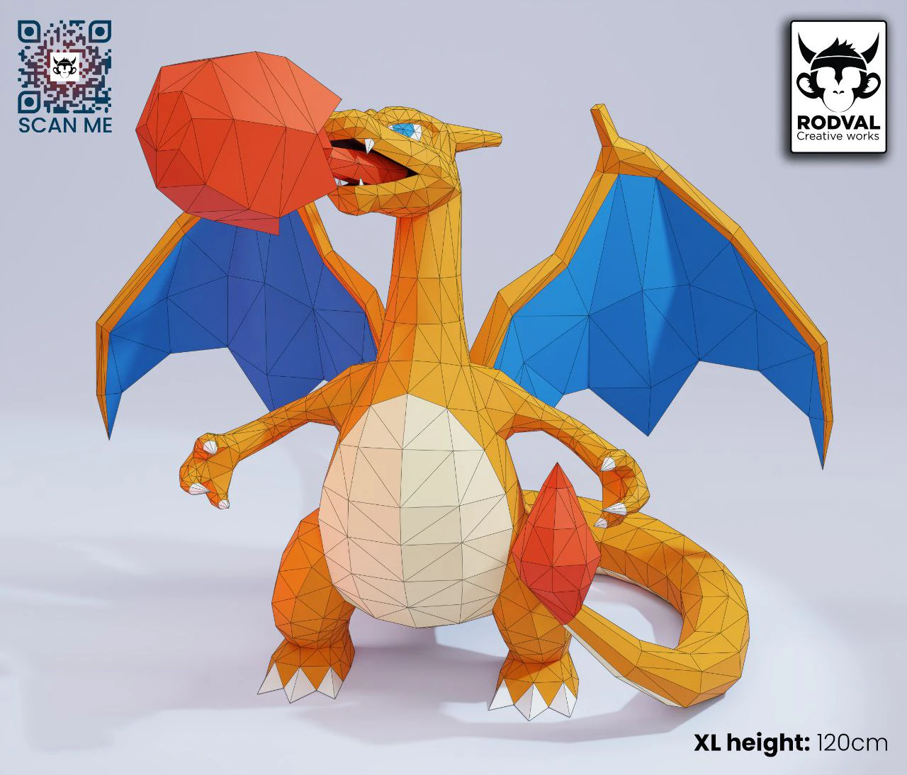 CHARIZARD XL, Papercraft, Template, DIY, Paper, Low Poly, Pokemon, 3D Model, Pdf Low Poply