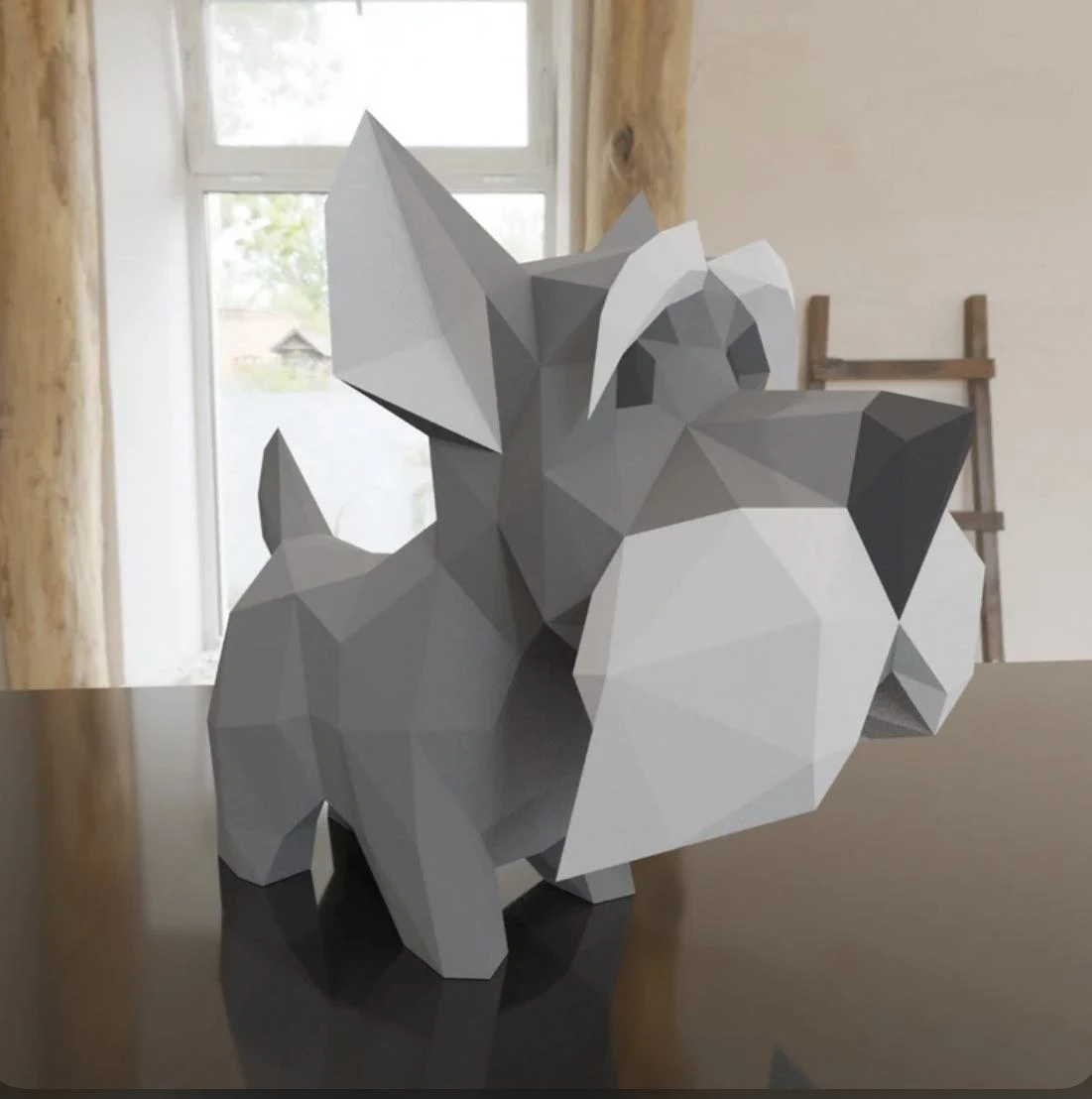 3D Low Poly Schnauzer Dog DIY | Printable Papercraft | Unique Geometric Decoration | Original Gift | Relaxing Craft | PDF model