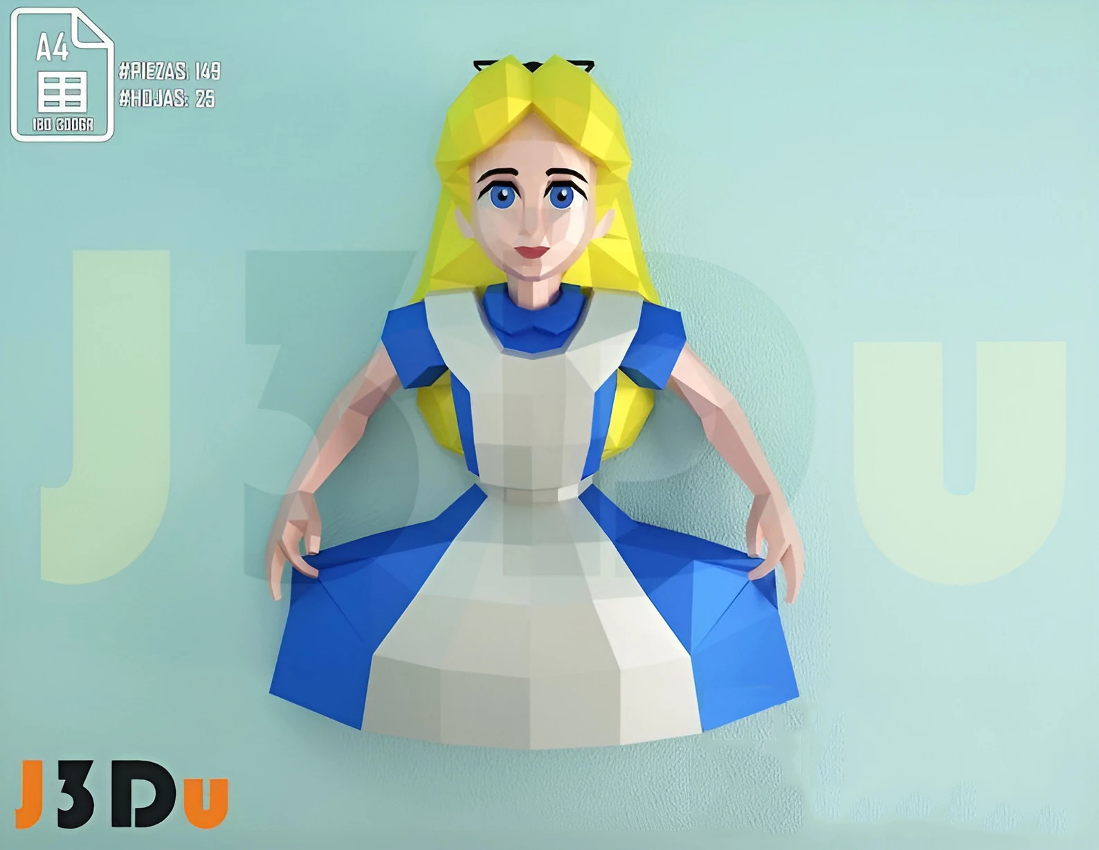 Alice (Alice in Wonderland) Papercraft PDF, Template For office, Room, Decor, DIY gift for friends, family, Low poly Paper, Paper Craft 3D kit by J3Du