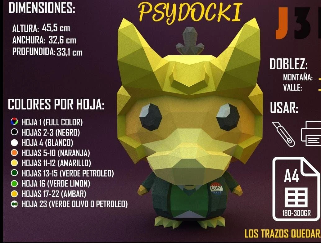 Pokemon Psyduck Cosplay Loki (PsyduckLoki) Papercraft PDF, Template For office, Room, Decor, DIY gift for friends, family, Low poly Paper, Paper Craft 3D kit by J3Du