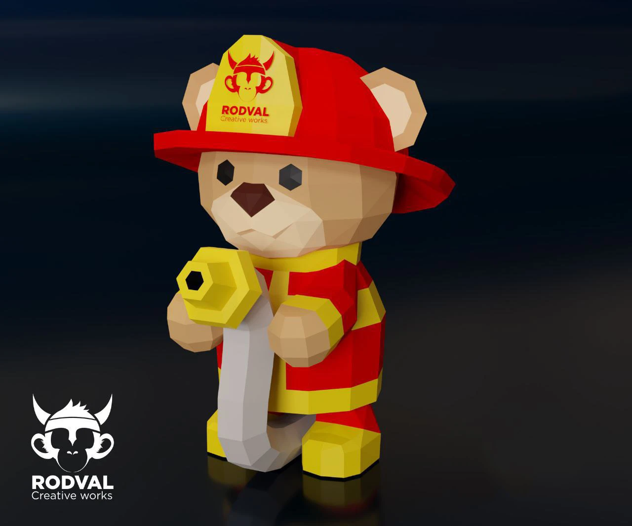 FIREFIGHTER TEDDY, bear, Papercraft, Template, DIY, Paper, Low Poly, Festival, 3D Model, Pdf Low Poply, Kids Toy