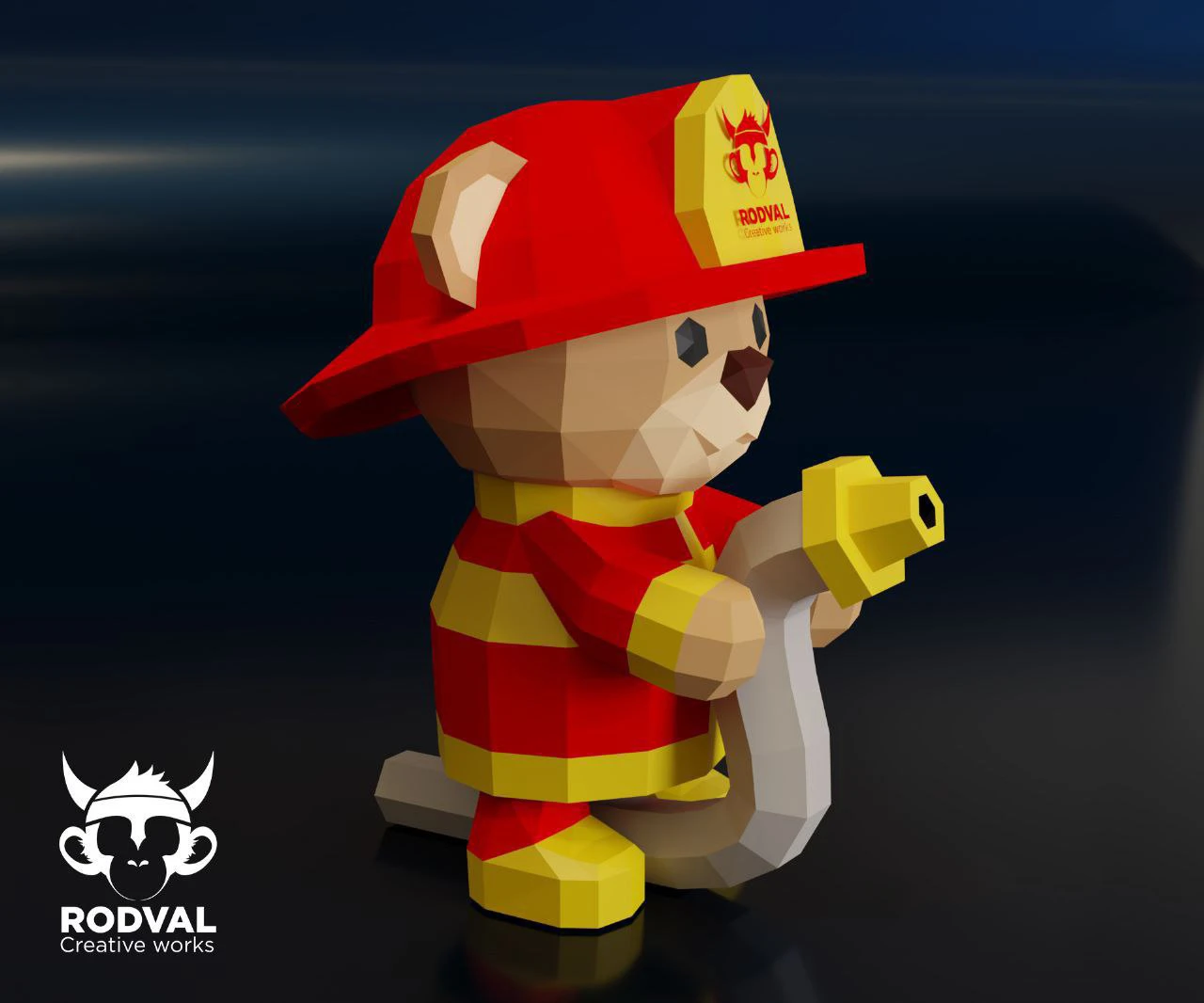 FIREFIGHTER TEDDY, bear, Papercraft, Template, DIY, Paper, Low Poly, Festival, 3D Model, Pdf Low Poply, Kids Toy