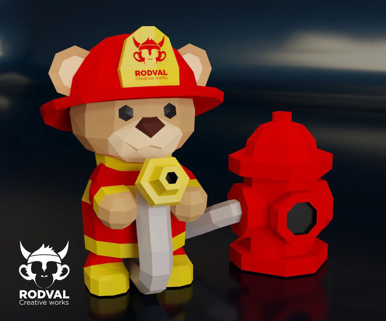 FIREFIGHTER TEDDY, bear, Papercraft, Template, DIY, Paper, Low Poly, Festival, 3D Model, Pdf Low Poply, Kids Toy