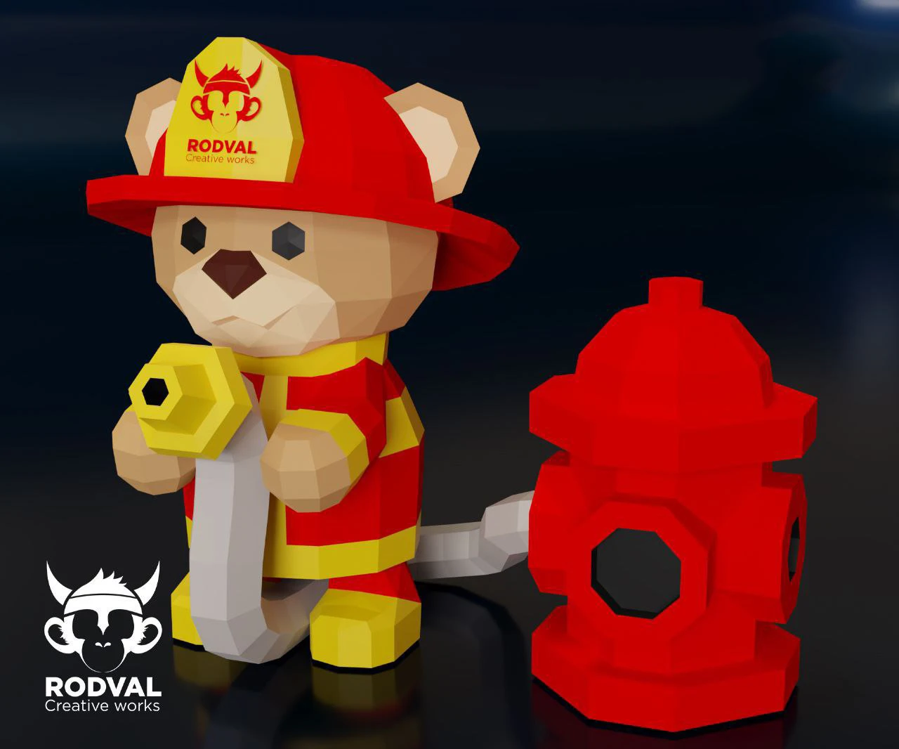 FIREFIGHTER TEDDY, bear, Papercraft, Template, DIY, Paper, Low Poly, Festival, 3D Model, Pdf Low Poply, Kids Toy