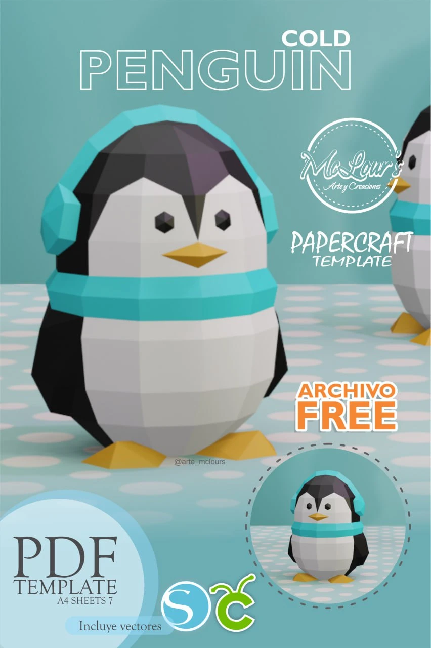 Penguin Cold/ Craft/ Resfriado de pingüino/ Template PDF/ Low Poly/ Papercraft Pingüino/ 3D Penguin/ Origami/ Home decor