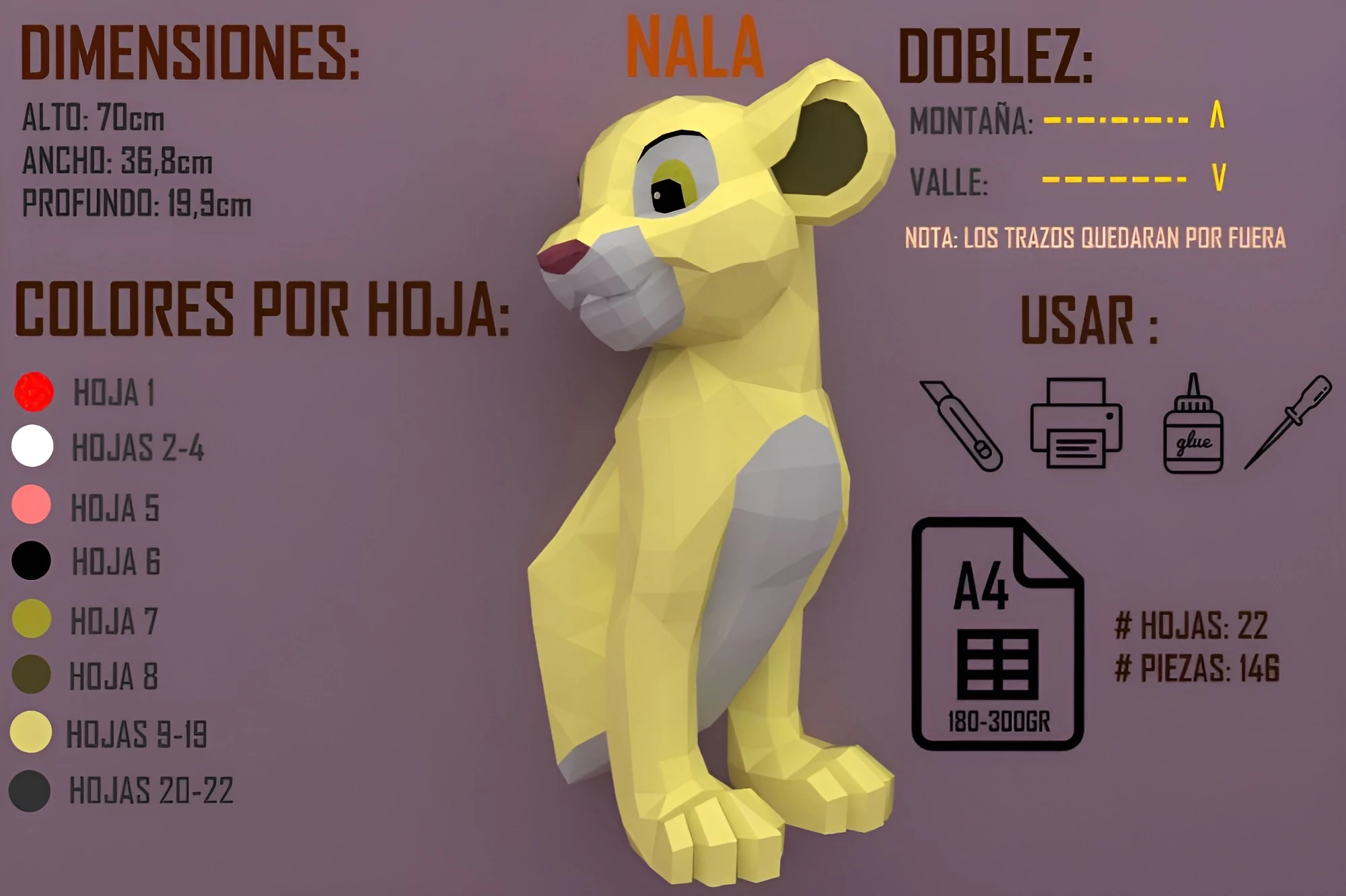 Simba & Nala, The Lion King Papercraft PDF, Template For office, Room, Decor, DIY gift for friends, family, Low poly Paper, Paper Craft 3D kit by J3Du