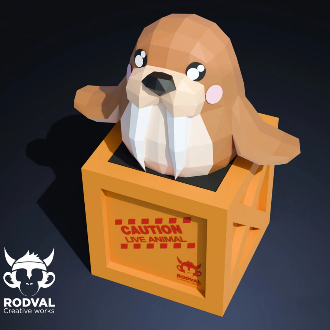 WALRUS BOX, animal, Papercraft, Template, DIY, Paper, Low Poly, Cute, Kawaii, 3D Model, Pdf Low Poply, Kids Toy