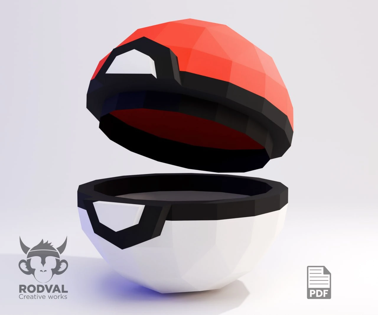 POKEBALL, Pokemon, Papercraft, Template, DIY, Paper, Low Poly, Cute, Kawaii, 3D Model, Pdf Low Poply, Kids Toy