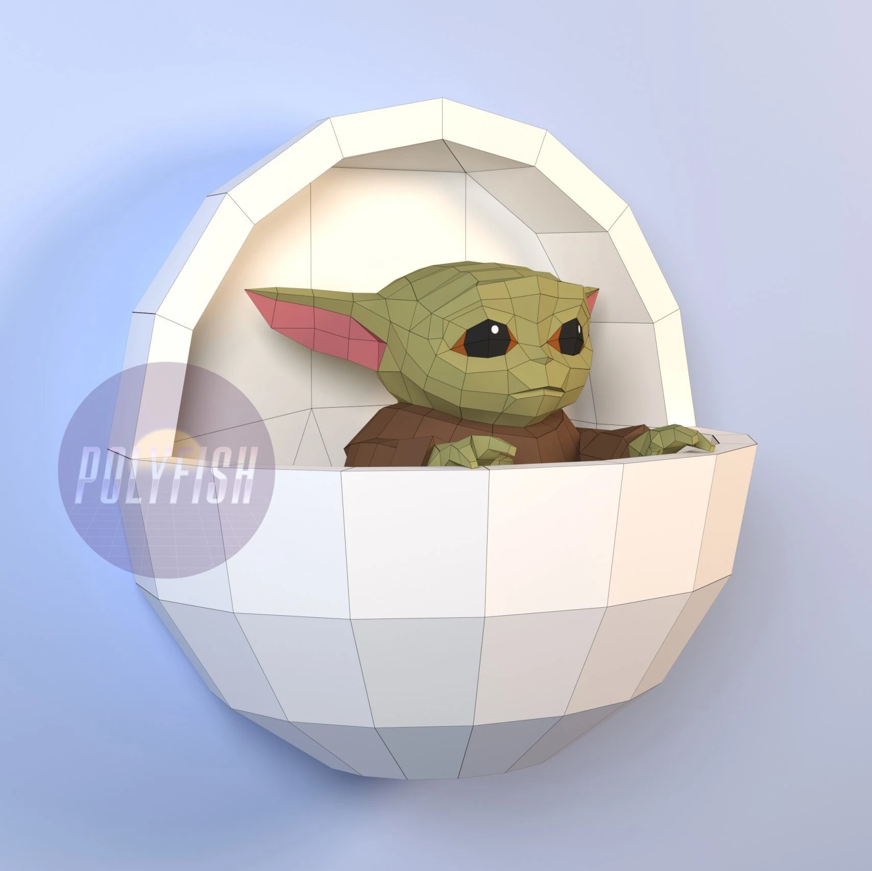 Baby Yoda in Capsule PDF Template, Low Poly, Paper Sculpture, DIY, Pepakura Pattern, Handmade, Papercraft, Lowpoly, Lowpoly Papercraft