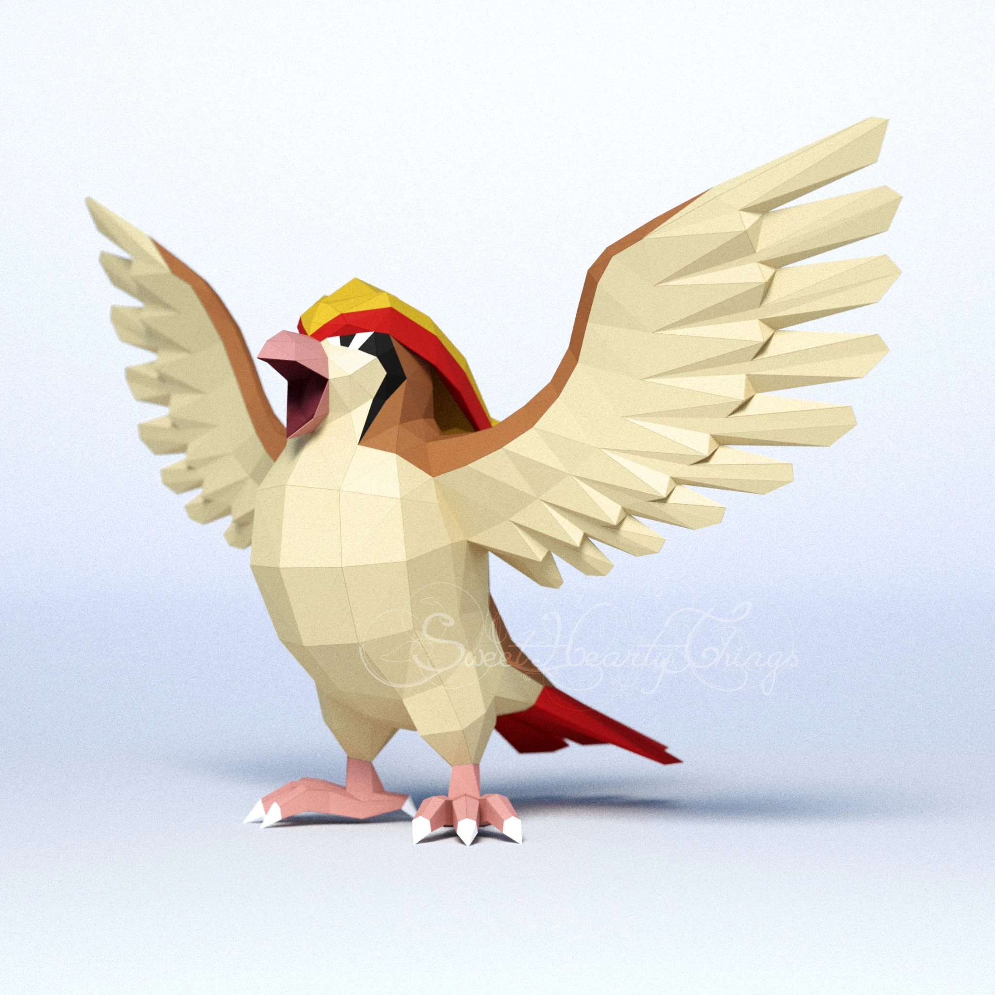 DIY 3d papercraft Pokemon Pidgeot PDF Templates Low Poly SweetHeartyThings