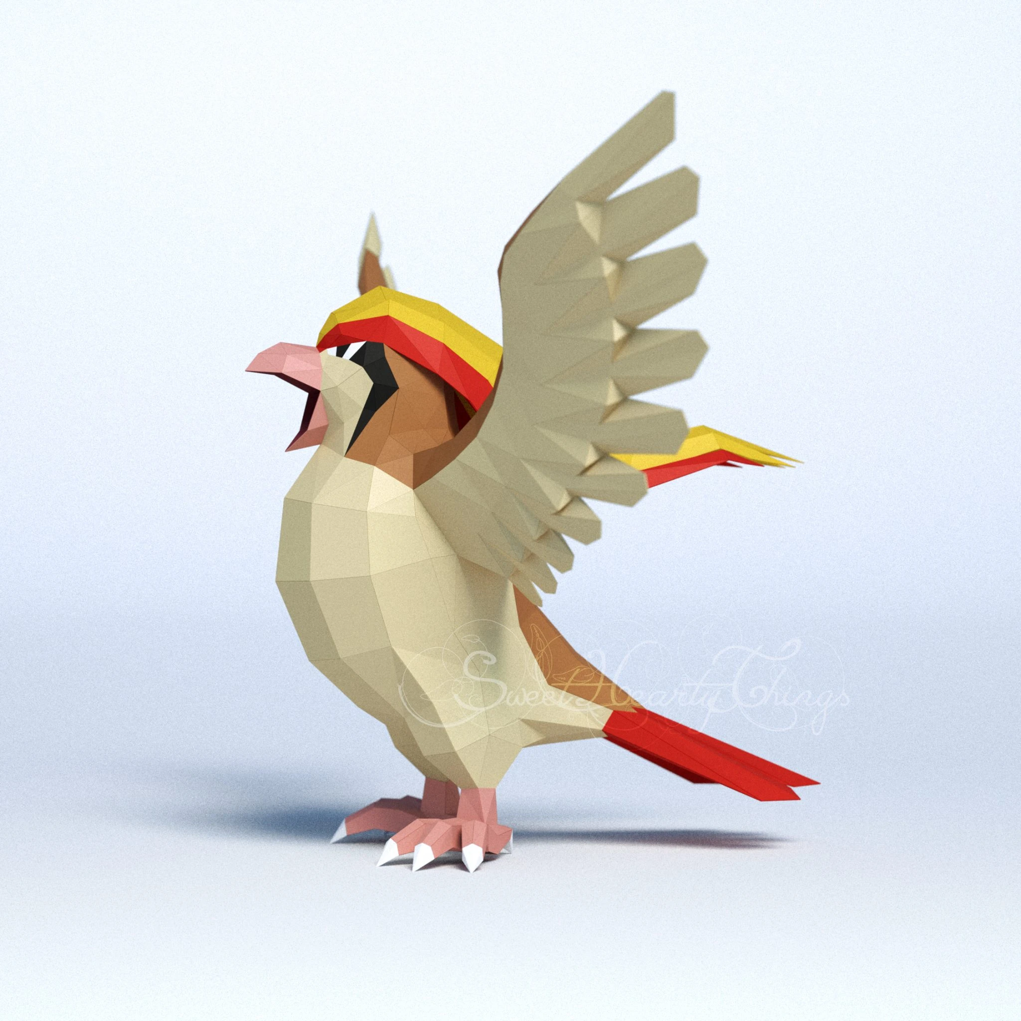 DIY 3d papercraft Pokemon Pidgeot PDF Templates Low Poly SweetHeartyThings