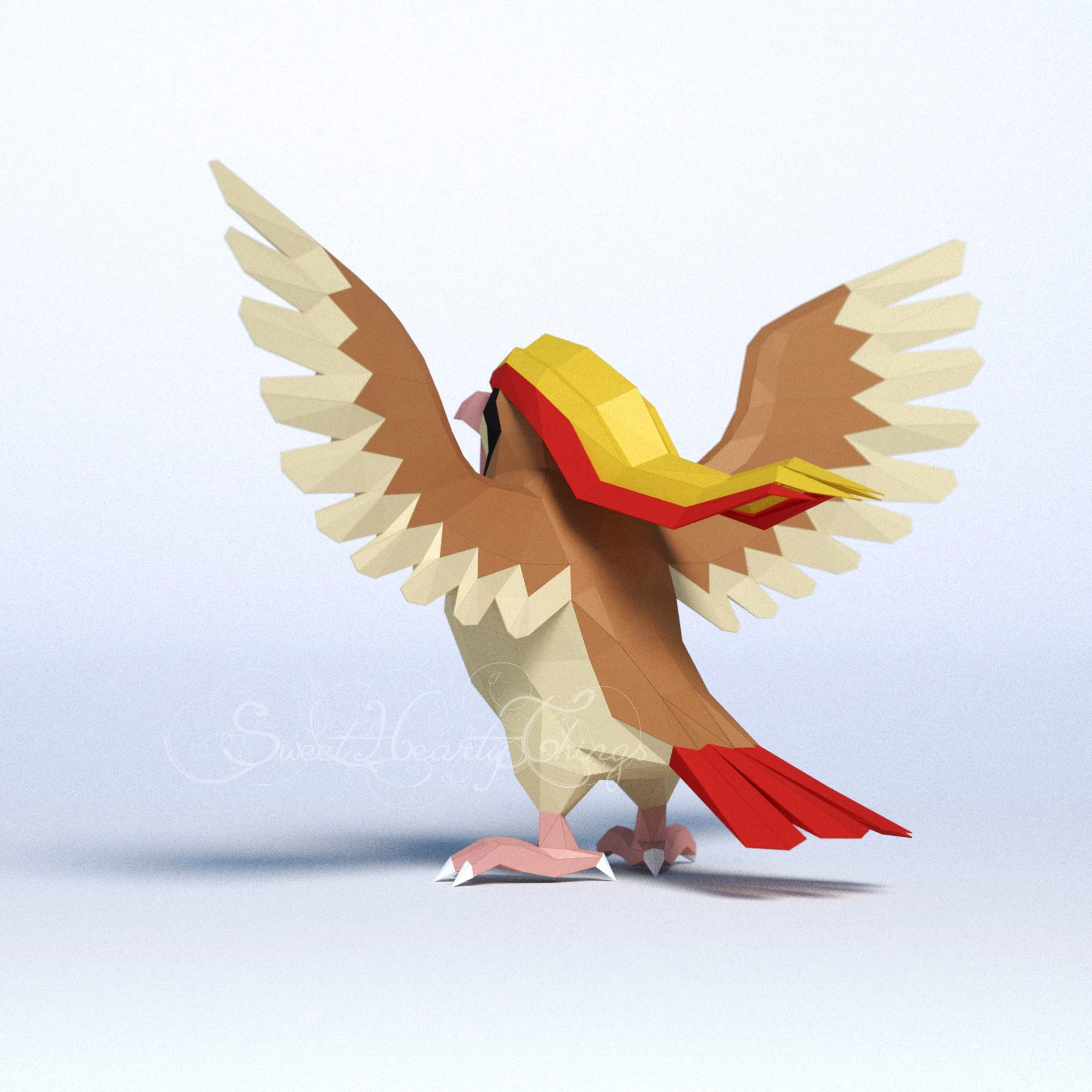 DIY 3d papercraft Pokemon Pidgeot PDF Templates Low Poly SweetHeartyThings