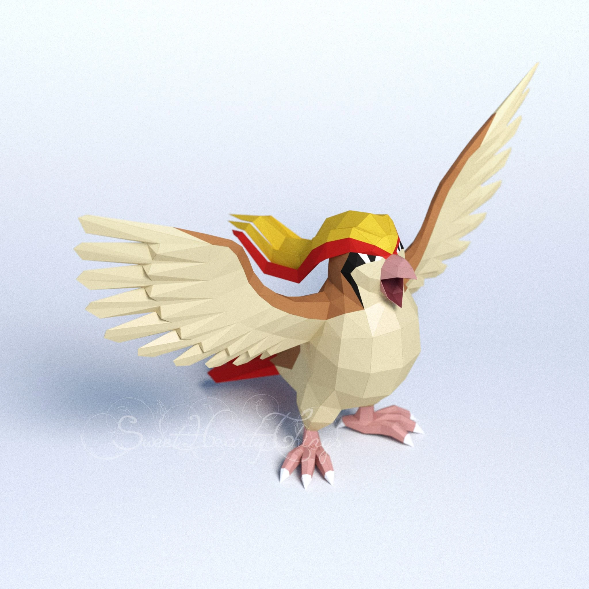 DIY 3d papercraft Pokemon Pidgeot PDF Templates Low Poly SweetHeartyThings