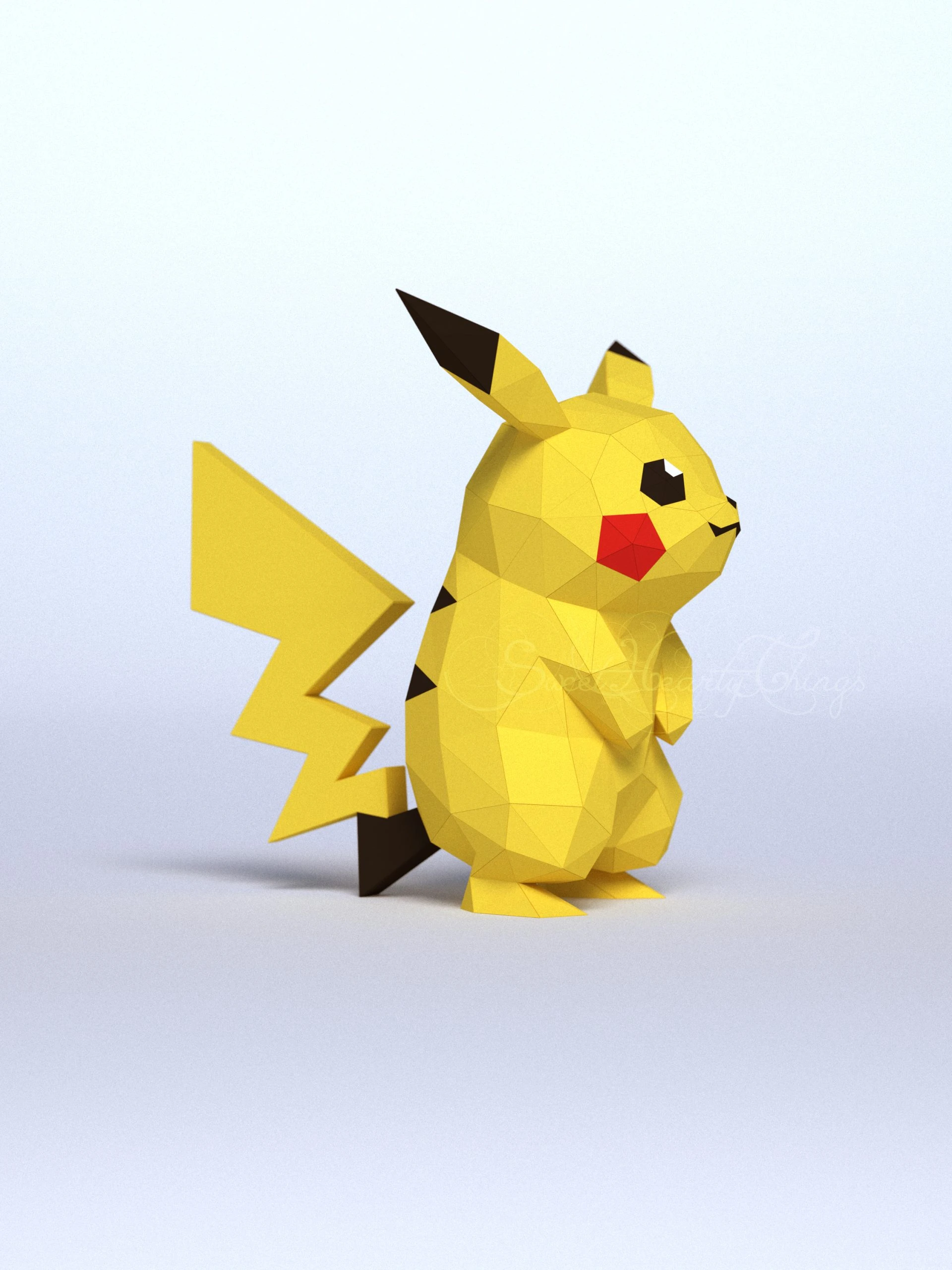 DIY 3d papercraft Pokemon Pikachu PDF Templates Low Poly SweetHeartyThings