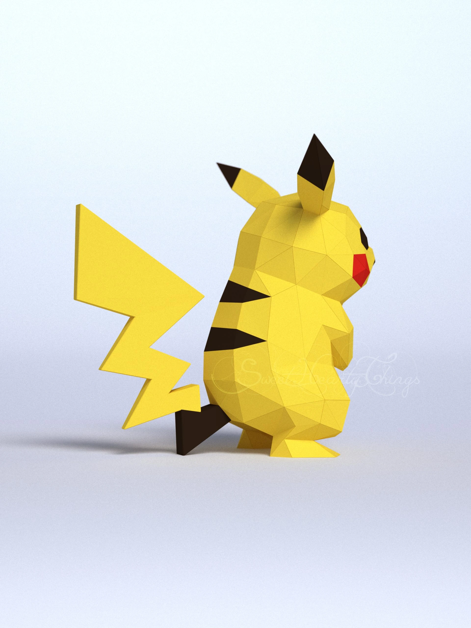 DIY 3d papercraft Pokemon Pikachu PDF Templates Low Poly SweetHeartyThings