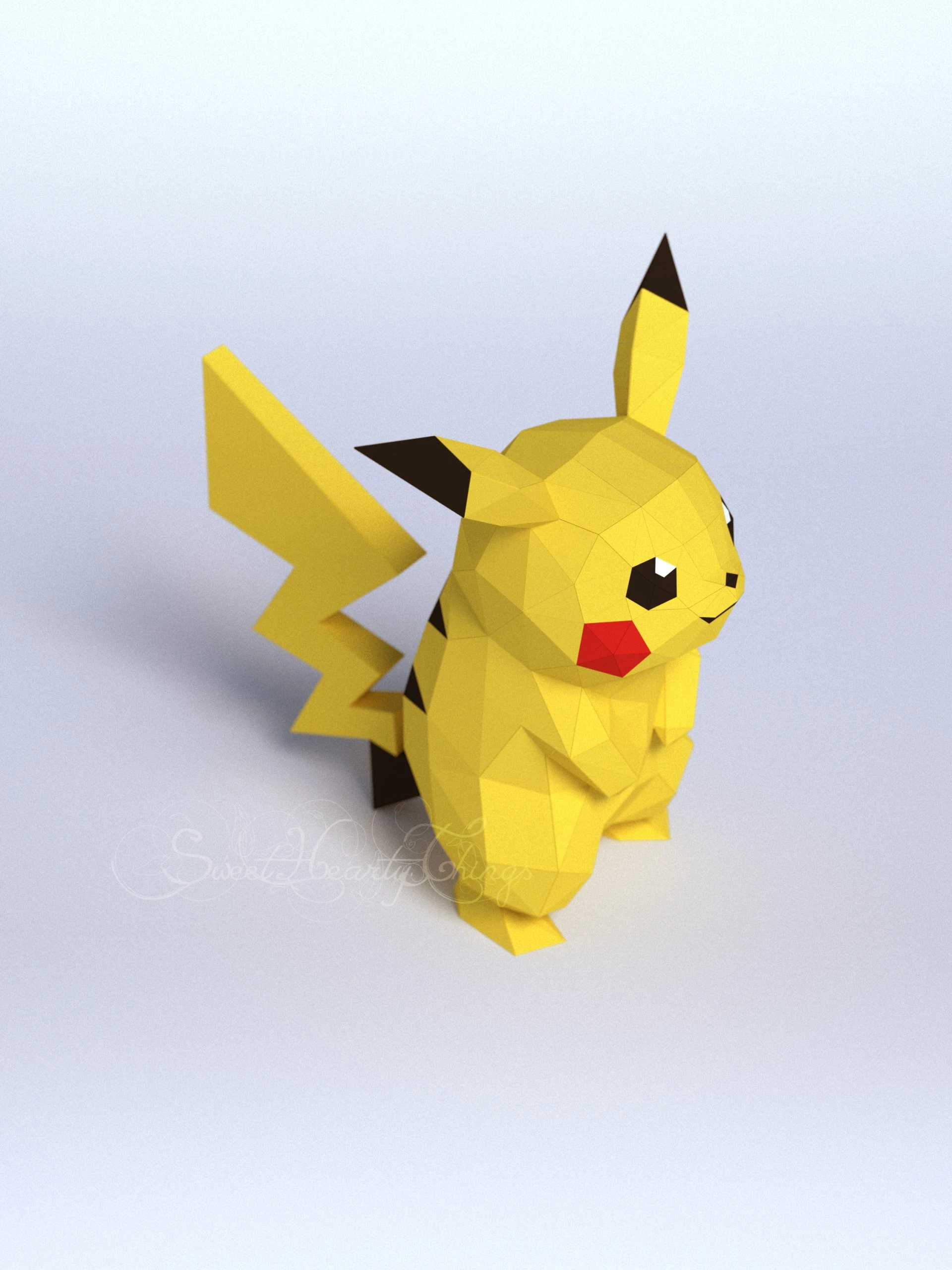 DIY 3d papercraft Pokemon Pikachu PDF Templates Low Poly SweetHeartyThings