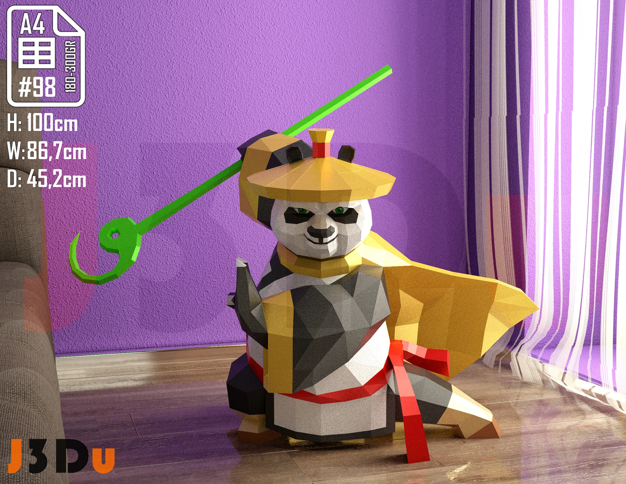 Kung Fu Panda Master Suit Papercraft PDF, Template For office, Room, Decor, DIY gift for friends, family, Low poly Paper, Paper Craft 3D kit by J3Du