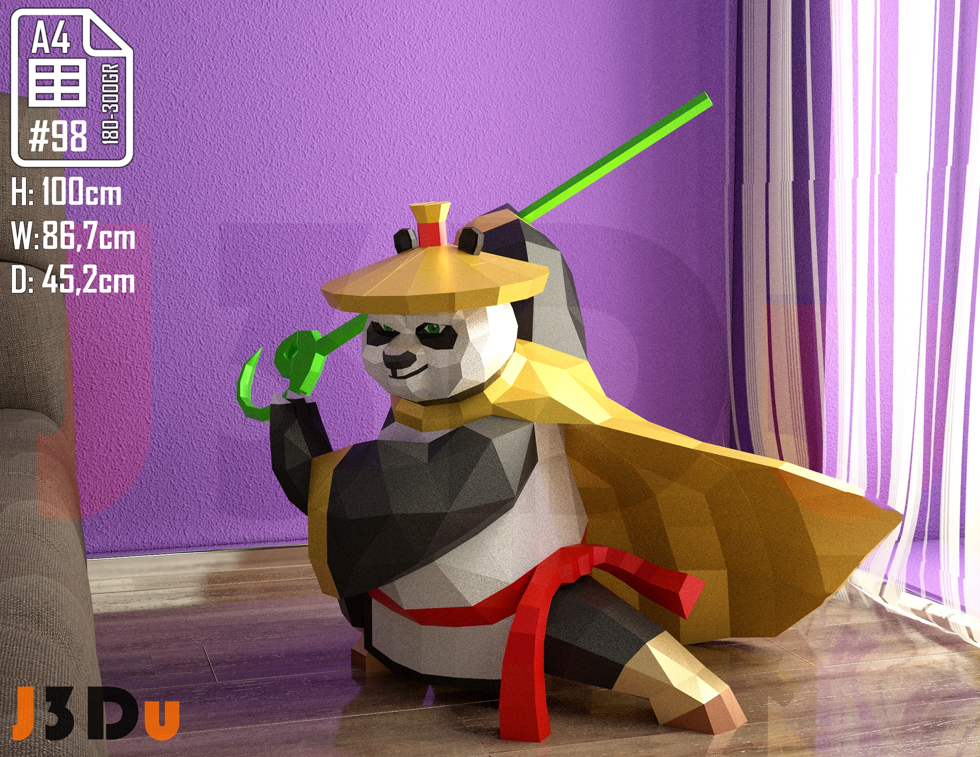 Kung Fu Panda Master Suit Papercraft PDF, Template For office, Room, Decor, DIY gift for friends, family, Low poly Paper, Paper Craft 3D kit by J3Du