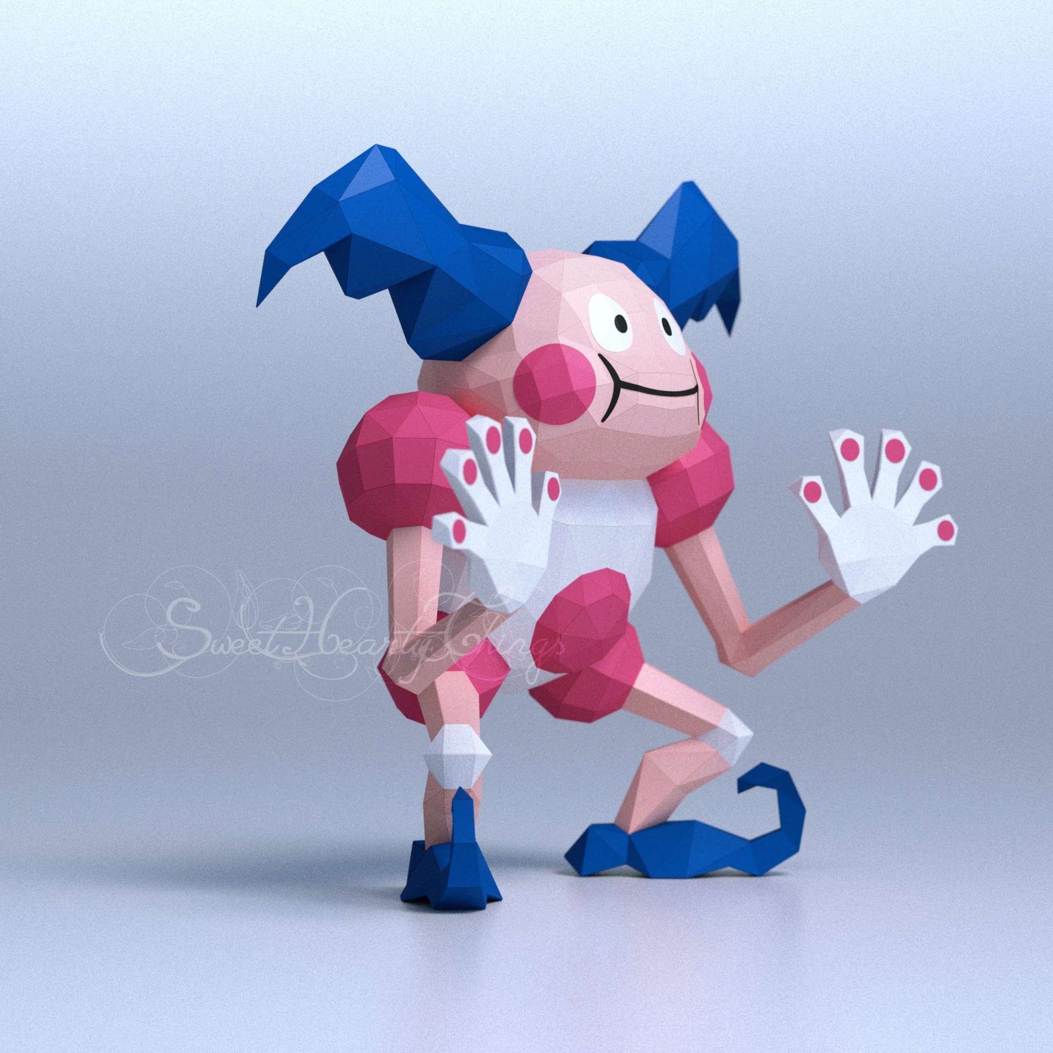 DIY 3d papercraft Pokemon Mr. Mime PDF Templates Low Poly SweetHeartyThings