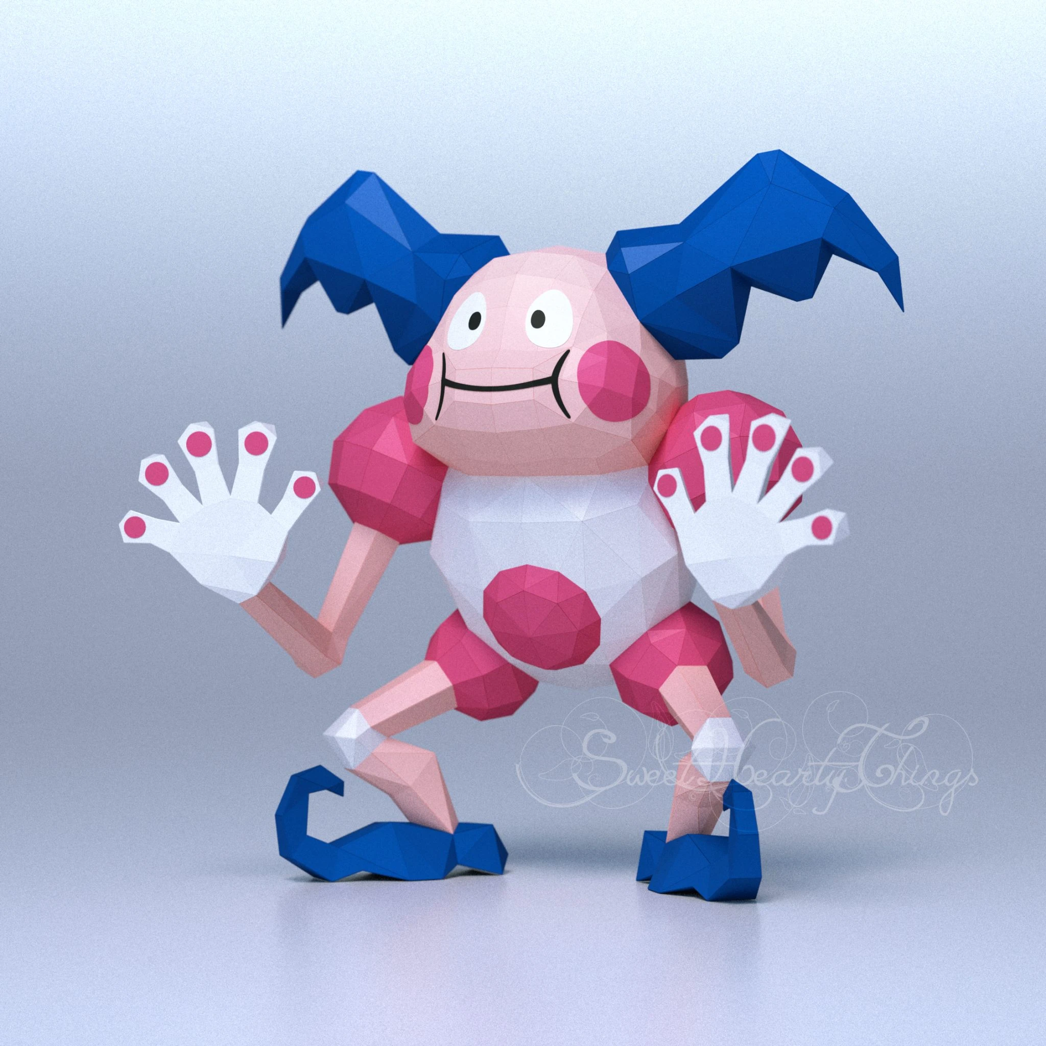 DIY 3d papercraft Pokemon Mr. Mime PDF Templates Low Poly SweetHeartyThings