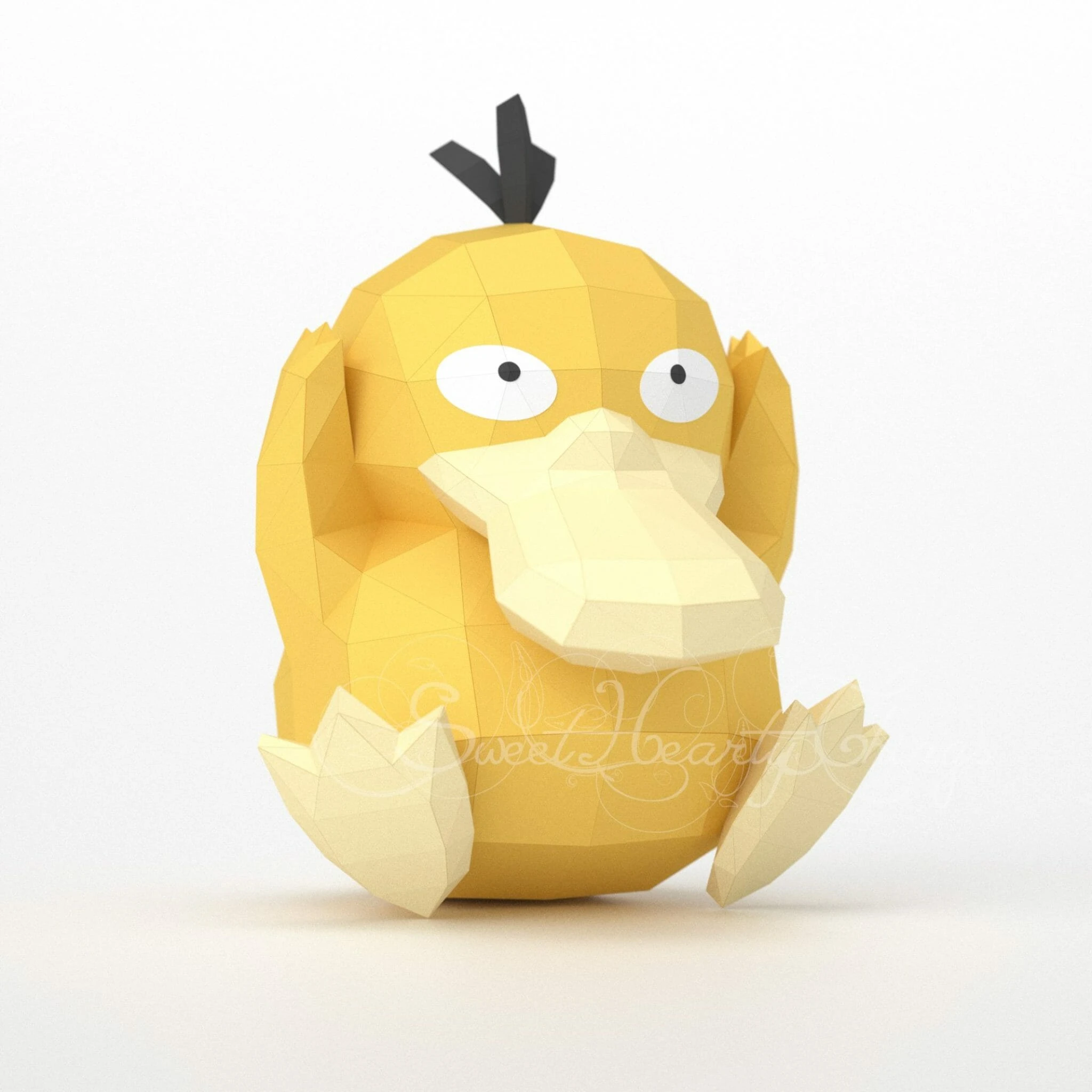 DIY 3d papercraft Pokemon Psyduck Koduck PDF Templates Low Poly SweetHeartyThings