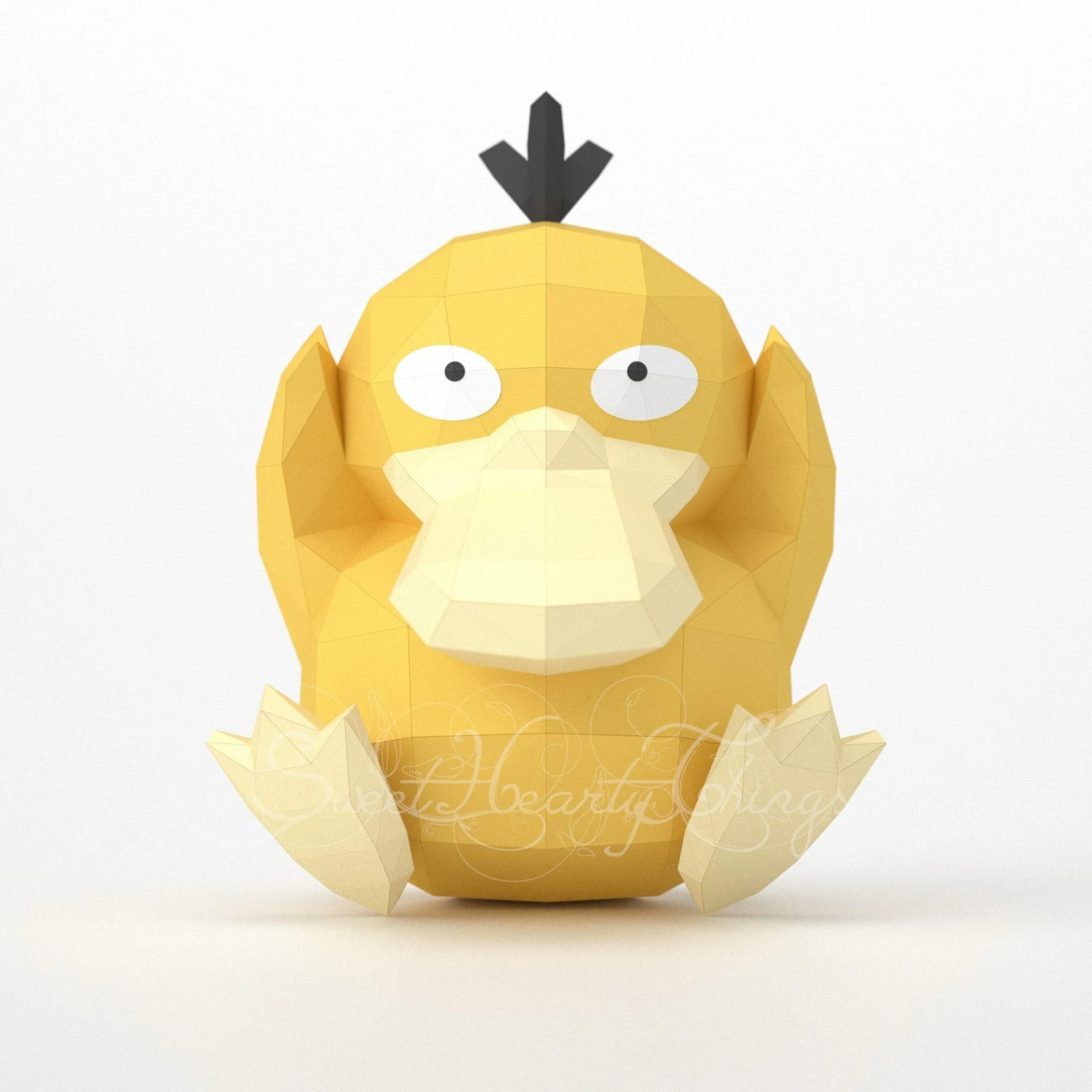 DIY 3d papercraft Pokemon Psyduck Koduck PDF Templates Low Poly SweetHeartyThings