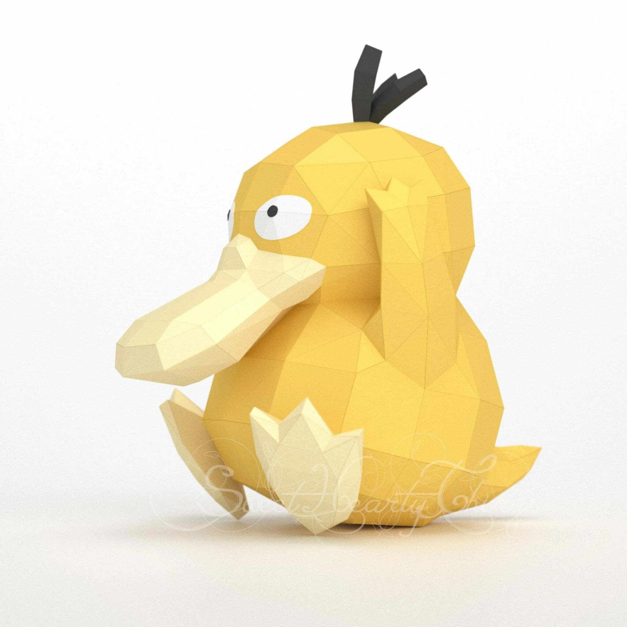 DIY 3d papercraft Pokemon Psyduck Koduck PDF Templates Low Poly SweetHeartyThings