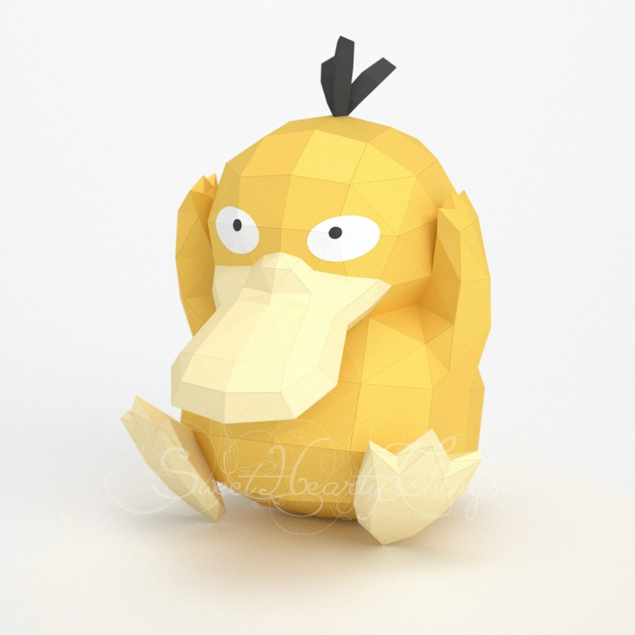 DIY 3d papercraft Pokemon Psyduck Koduck PDF Templates Low Poly SweetHeartyThings