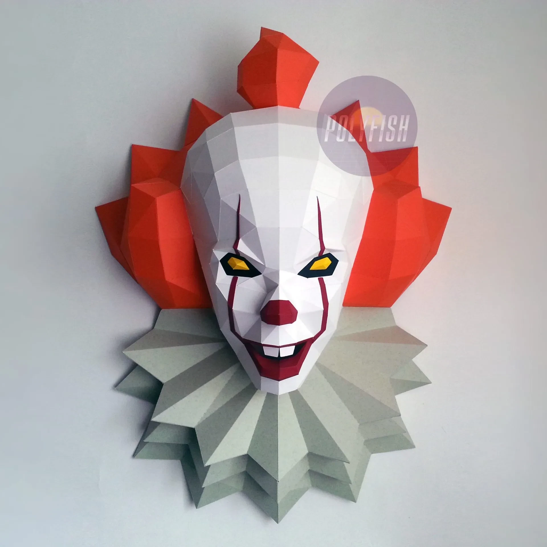 Pennywise 2017 , PDF Template, Low Poly, Paper Sculpture, DIY, Pepakura Pattern, Handmade, Papercraft, Lowpoly, Lowpoly Papercraft
