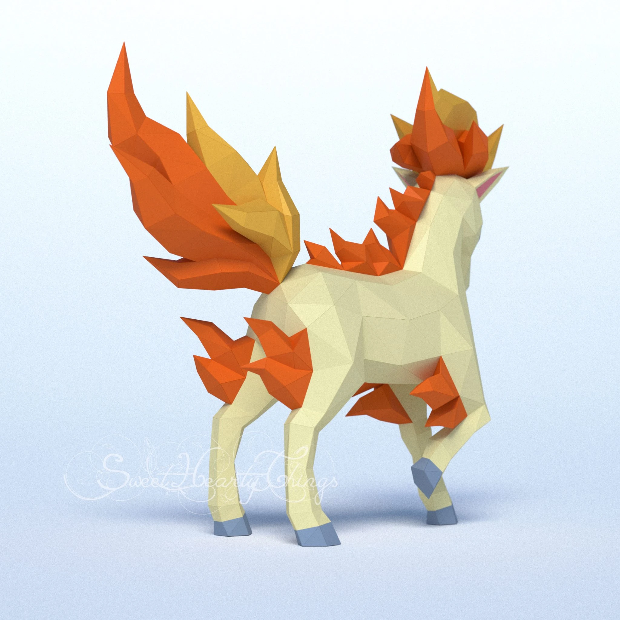 DIY 3d papercraft Pokemon Ponyta PDF Templates Low Poly SweetHeartyThings