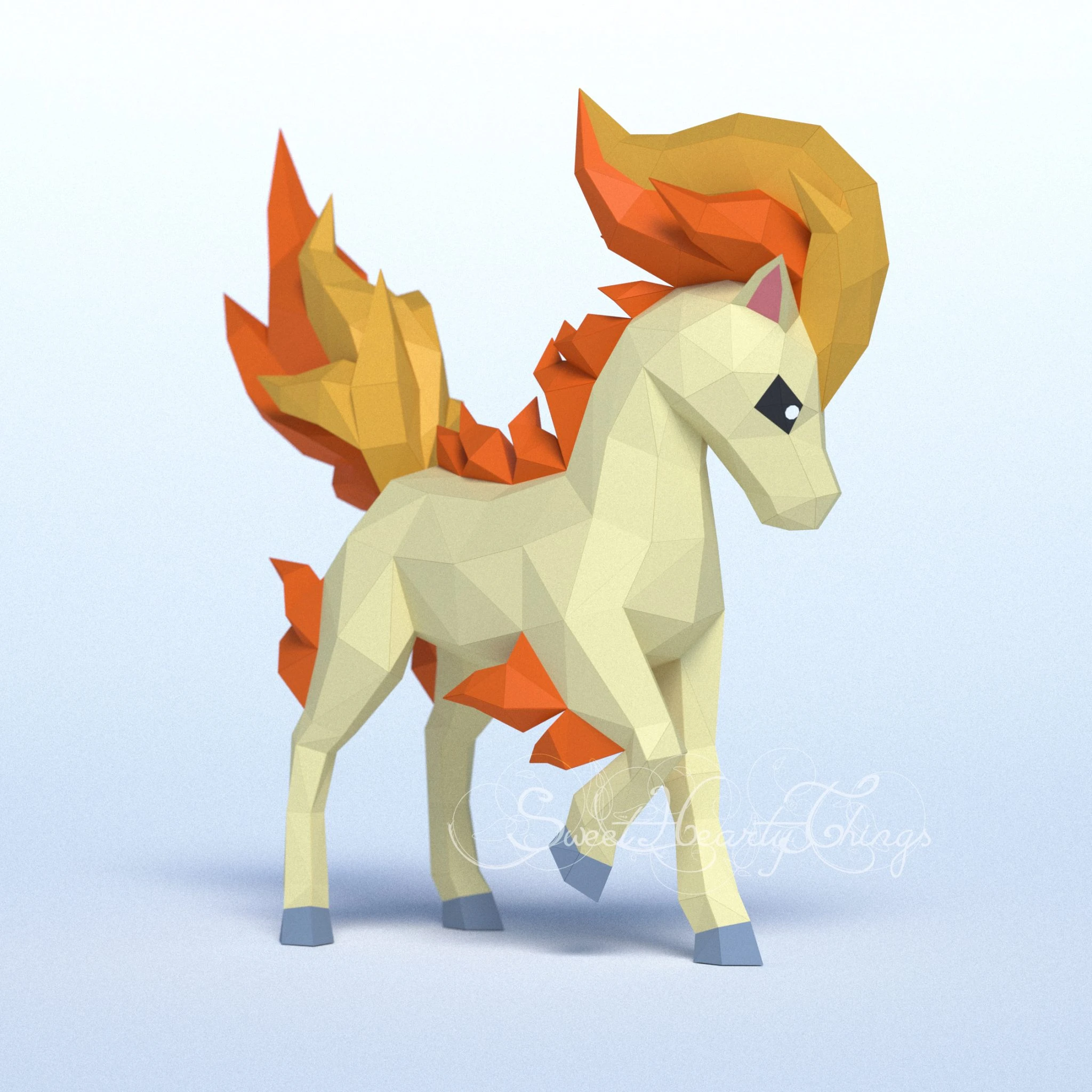 DIY 3d papercraft Pokemon Ponyta PDF Templates Low Poly SweetHeartyThings