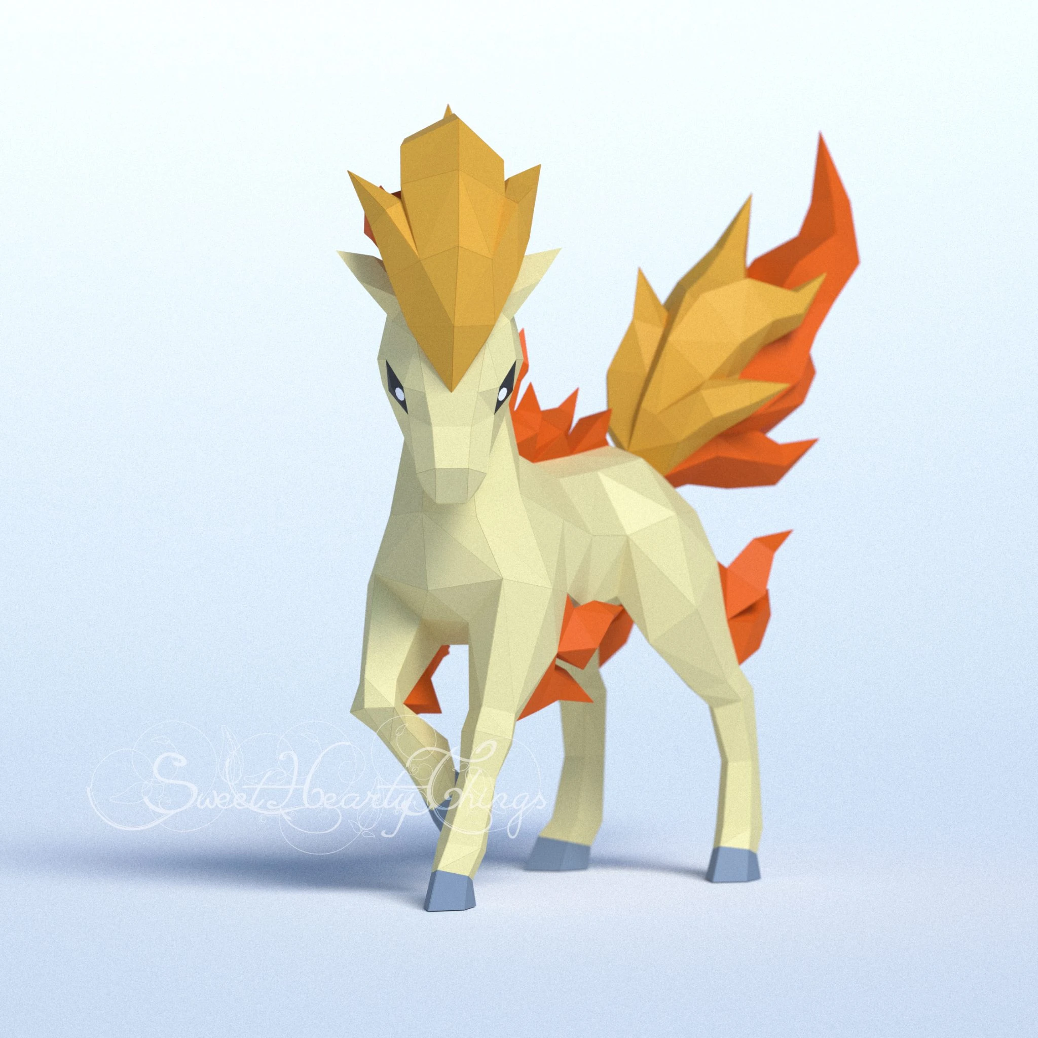 DIY 3d papercraft Pokemon Ponyta PDF Templates Low Poly SweetHeartyThings