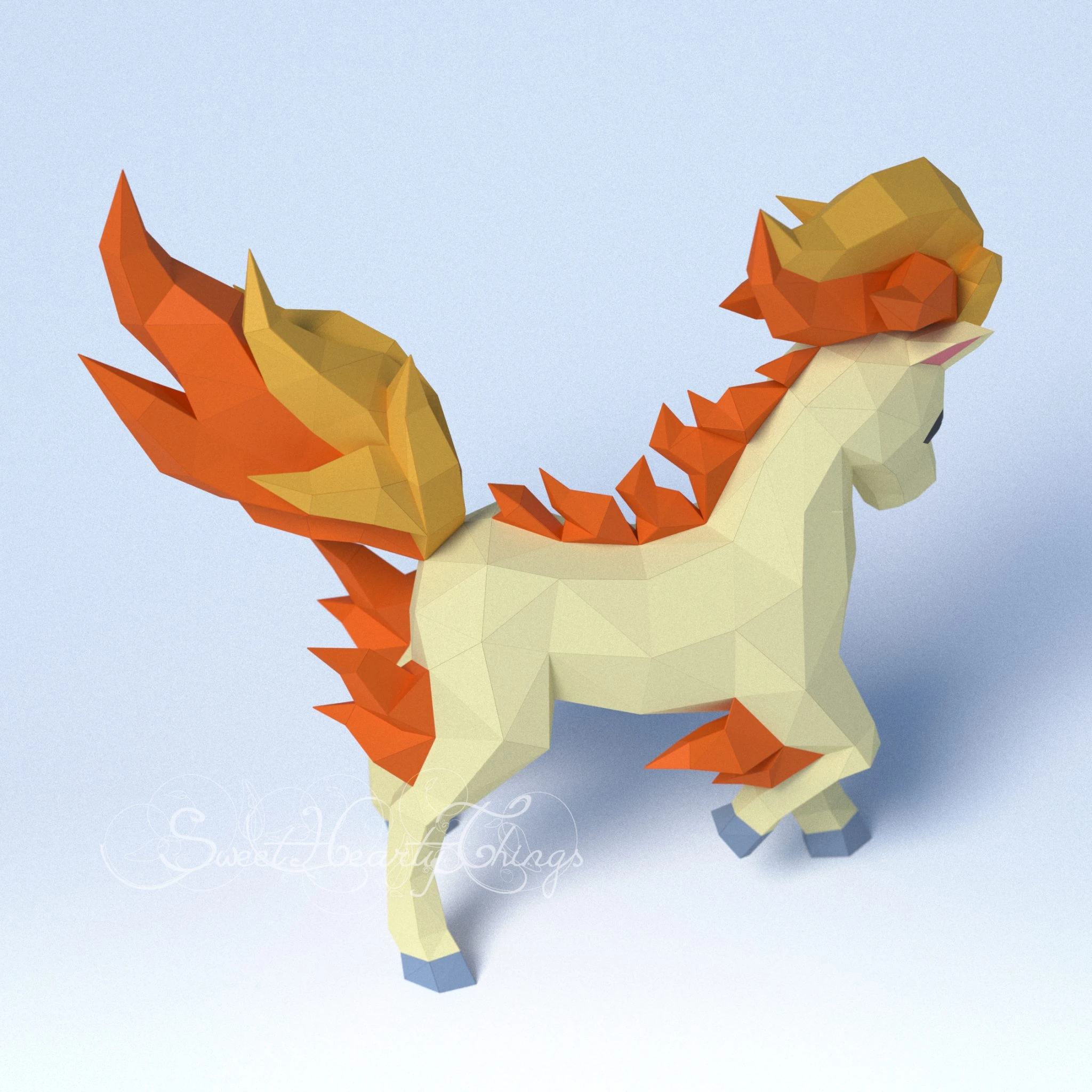 DIY 3d papercraft Pokemon Ponyta PDF Templates Low Poly SweetHeartyThings