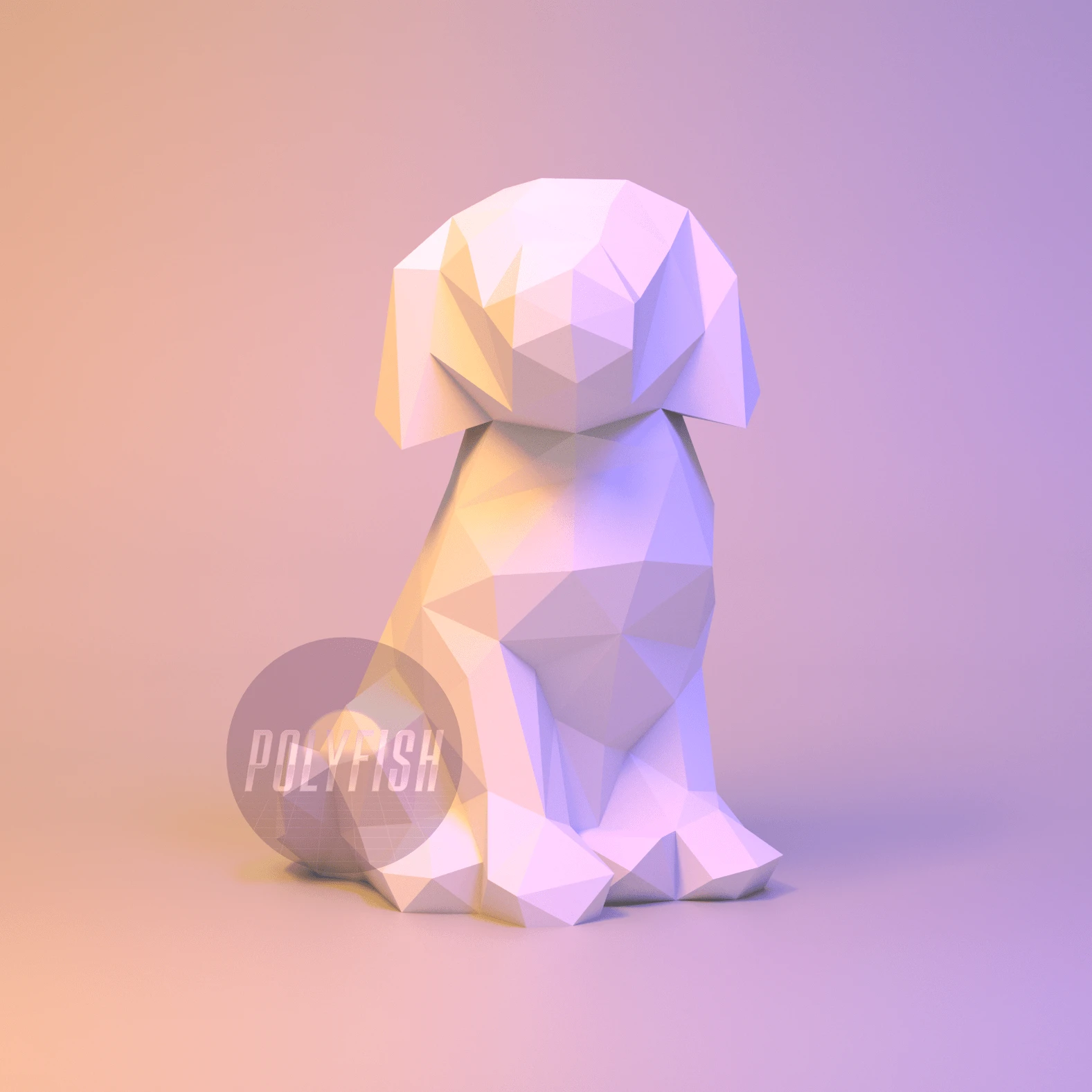 Sitting Puppy PDF Template, Low Poly, Paper Sculpture, DIY, Pepakura Pattern, Handmade, Papercraft, Lowpoly, Lowpoly Papercraft