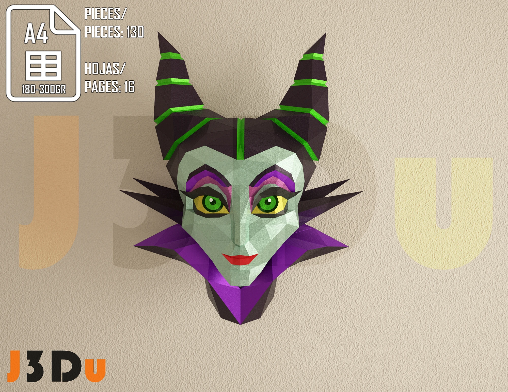 Maleficent Trophy Papercraft PDF, Template For office, Room, Decor, DIY gift for friends, family, Low poly Paper, Paper Craft 3D kit by J3Du