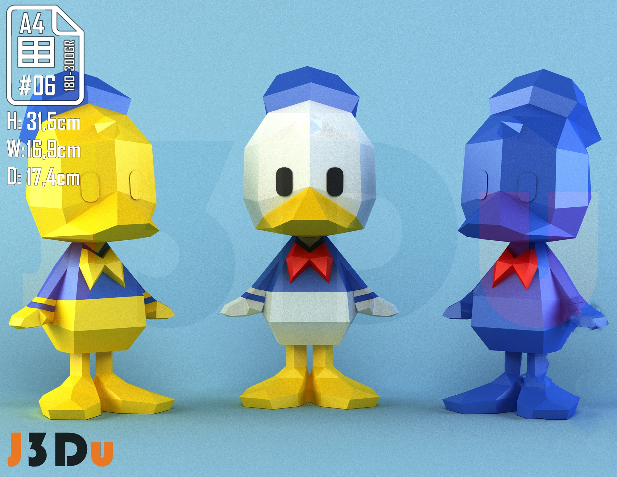 Donald Duck Tiny  Papercraft PDF, Template For office, Room, Decor, DIY gift for friends, family, Low poly Paper, Paper Craft 3D kit by J3Du