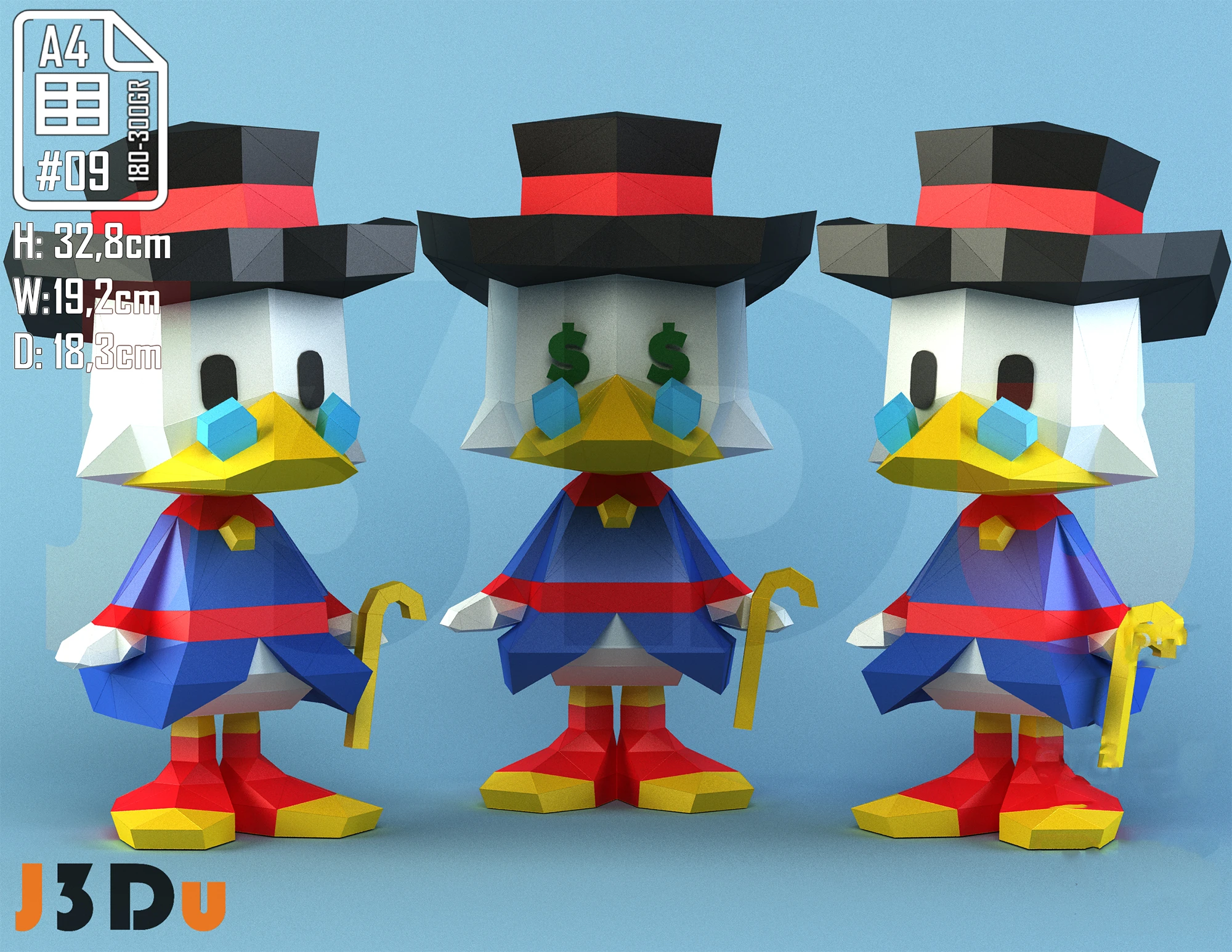 Scrooge McDuck Tiny Papercraft PDF, Template For office, Room, Decor, DIY gift for friends, family, Low poly Paper, Paper Craft 3D kit by J3Du