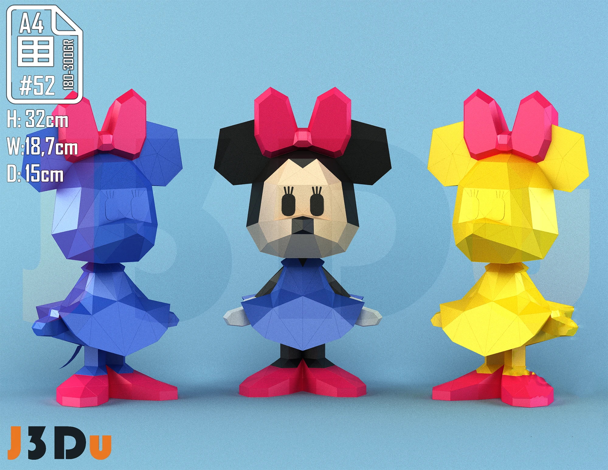 Minnie Mouse Tiny Papercraft PDF, Template For office, Room, Decor, DIY gift for friends, family, Low poly Paper, Paper Craft 3D kit by J3Du