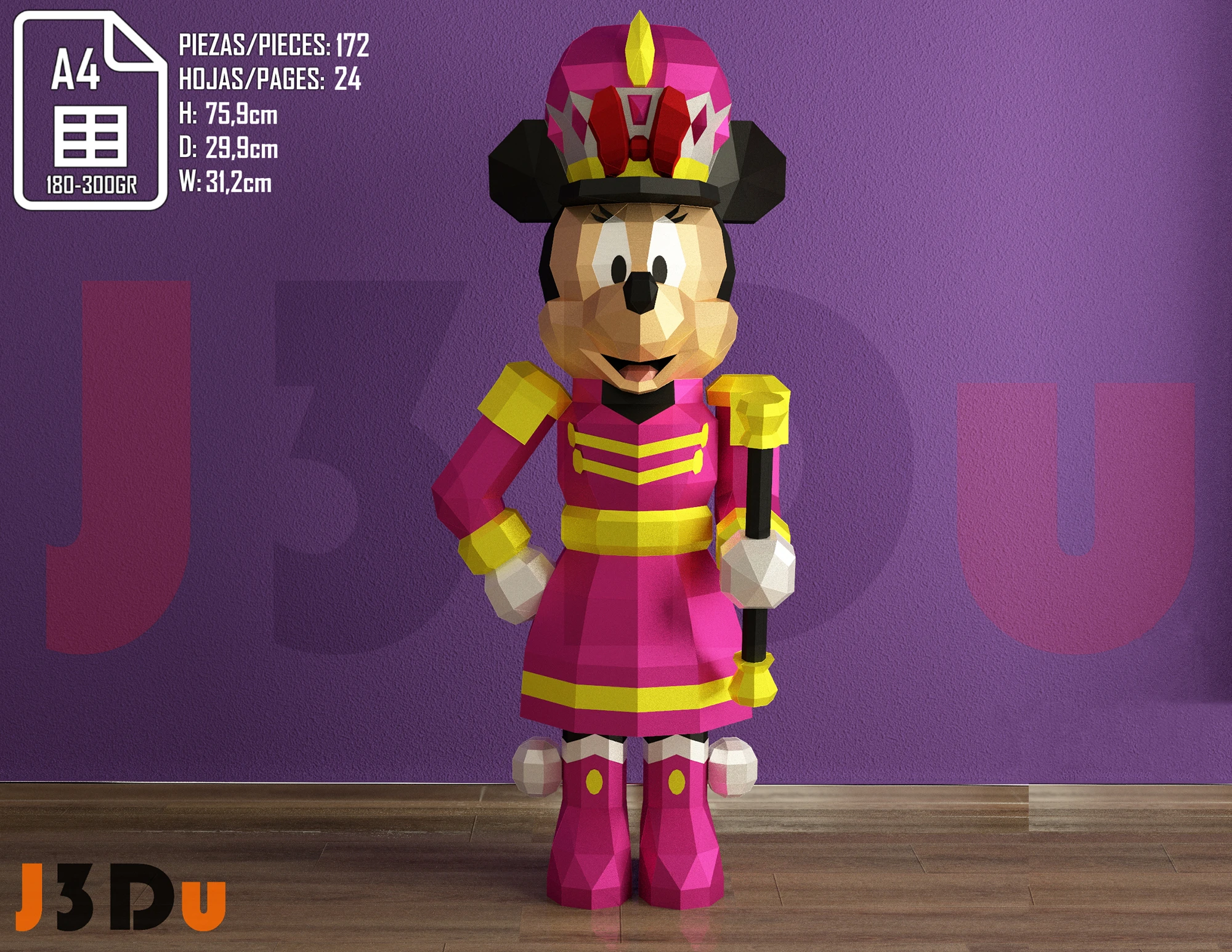 Minnie Nutcracker Papercraft PDF, Template For office, Room, Decor, DIY gift for friends, family, Low poly Paper, Paper Craft 3D kit by J3Du