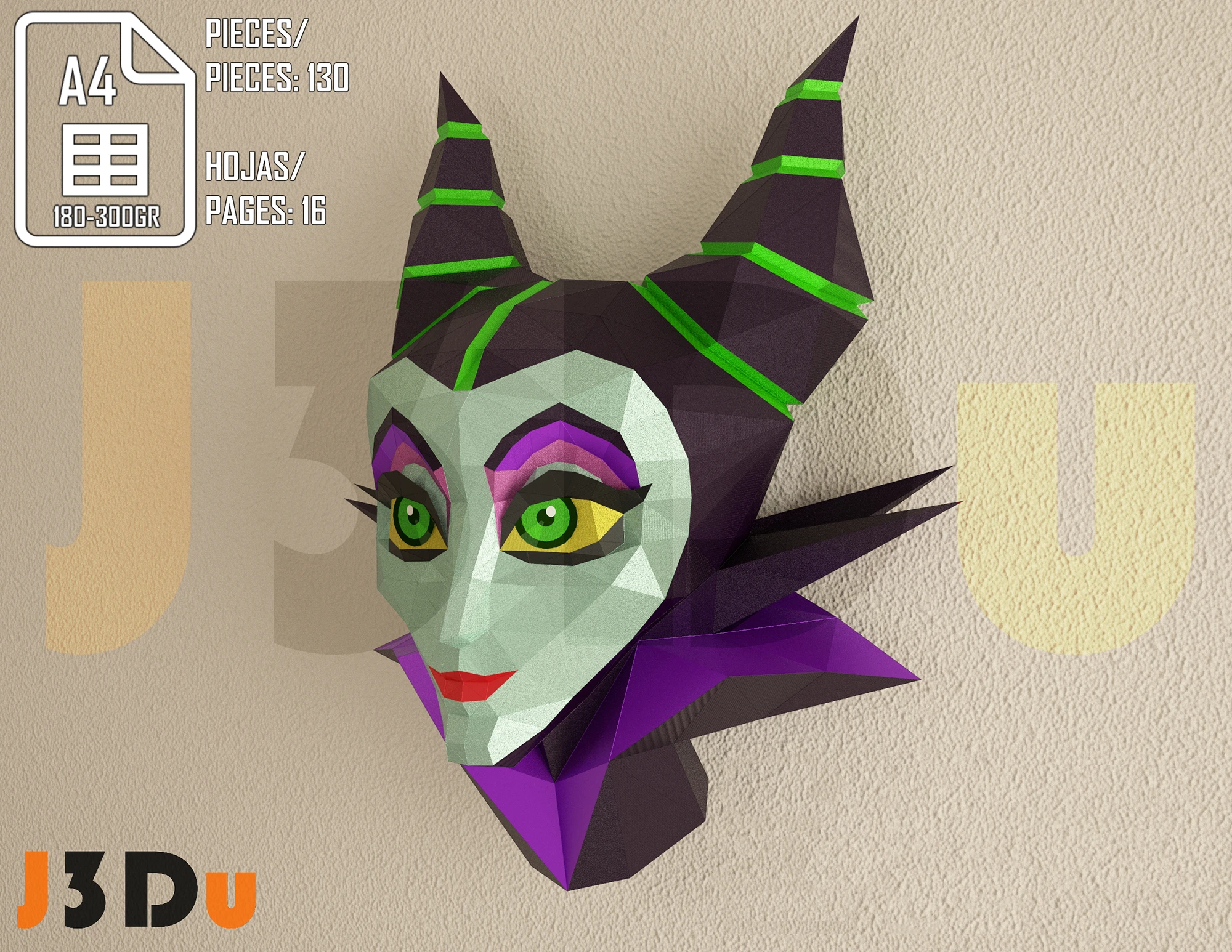 Maleficent Trophy Papercraft PDF, Template For office, Room, Decor, DIY gift for friends, family, Low poly Paper, Paper Craft 3D kit by J3Du